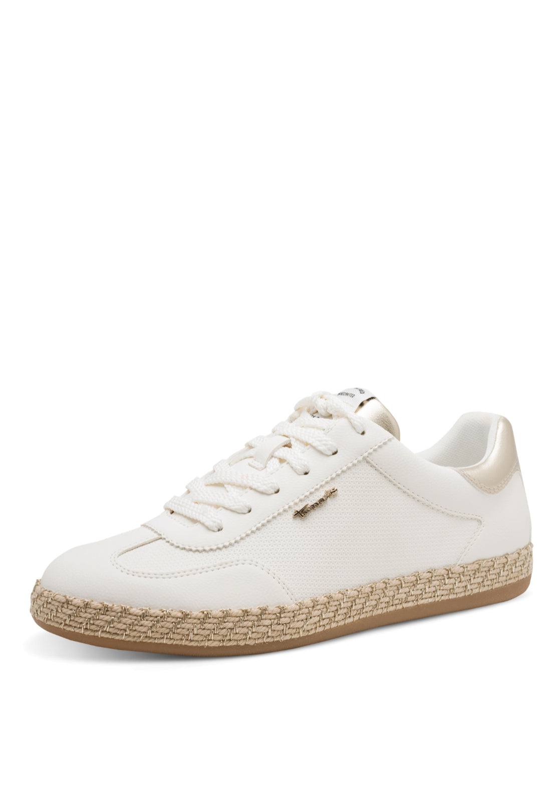 Tamaris Raffia Gum Sole Trainer - White / Gold 1 Shaws Department Stores