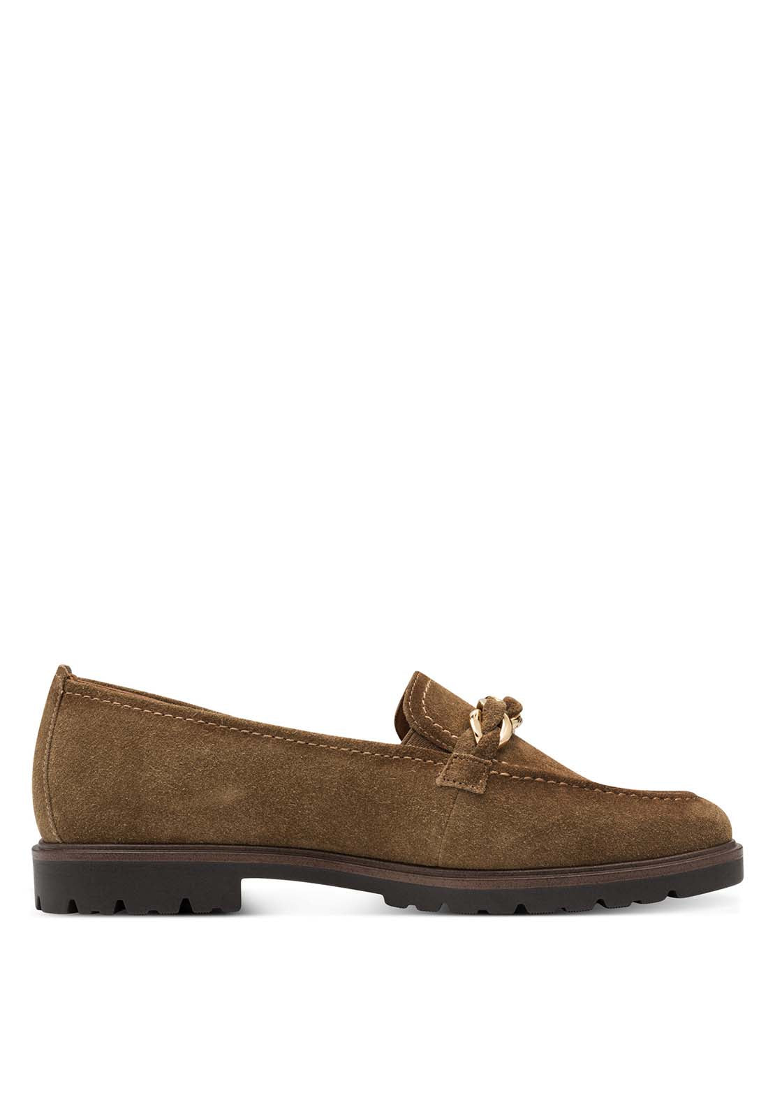 Tamaris Suede Chain Detail Loafer - Camel 1 Shaws Department Stores