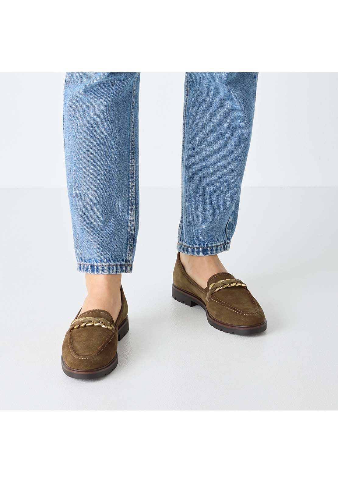 Tamaris Suede Chain Detail Loafer - Camel 7 Shaws Department Stores