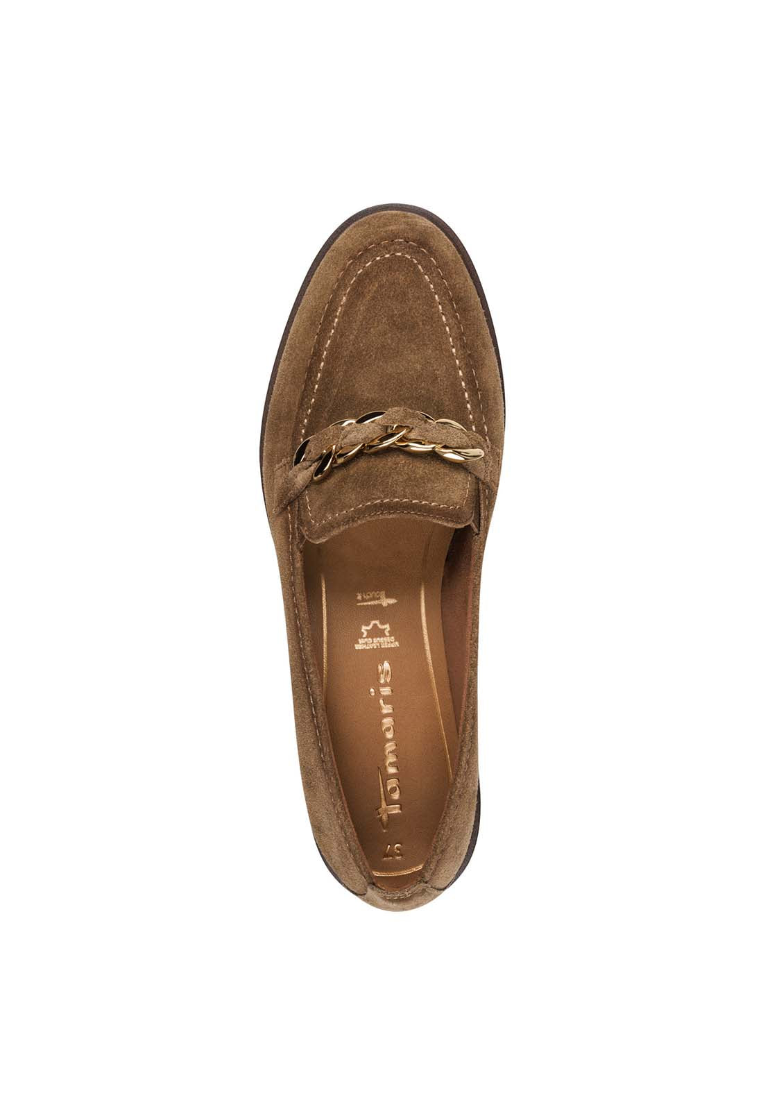 Tamaris Suede Chain Detail Loafer - Camel 5 Shaws Department Stores