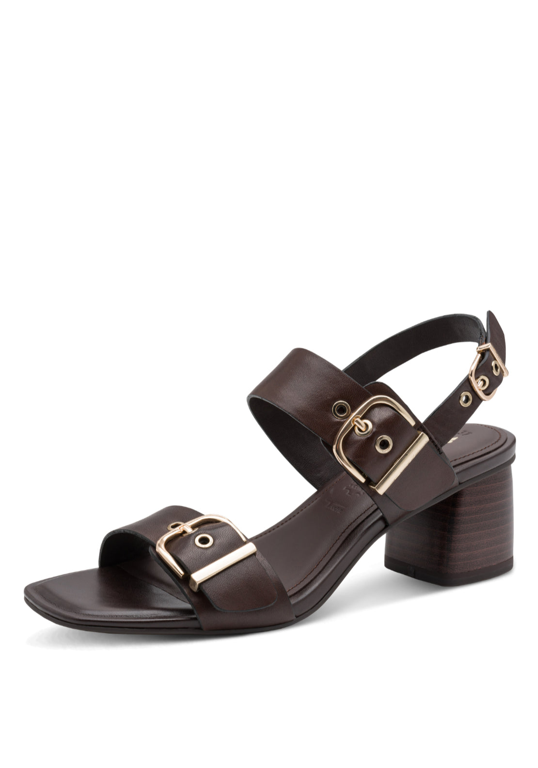 Tamaris Double Buckle Heel Sandal - Mocca 1 Shaws Department Stores