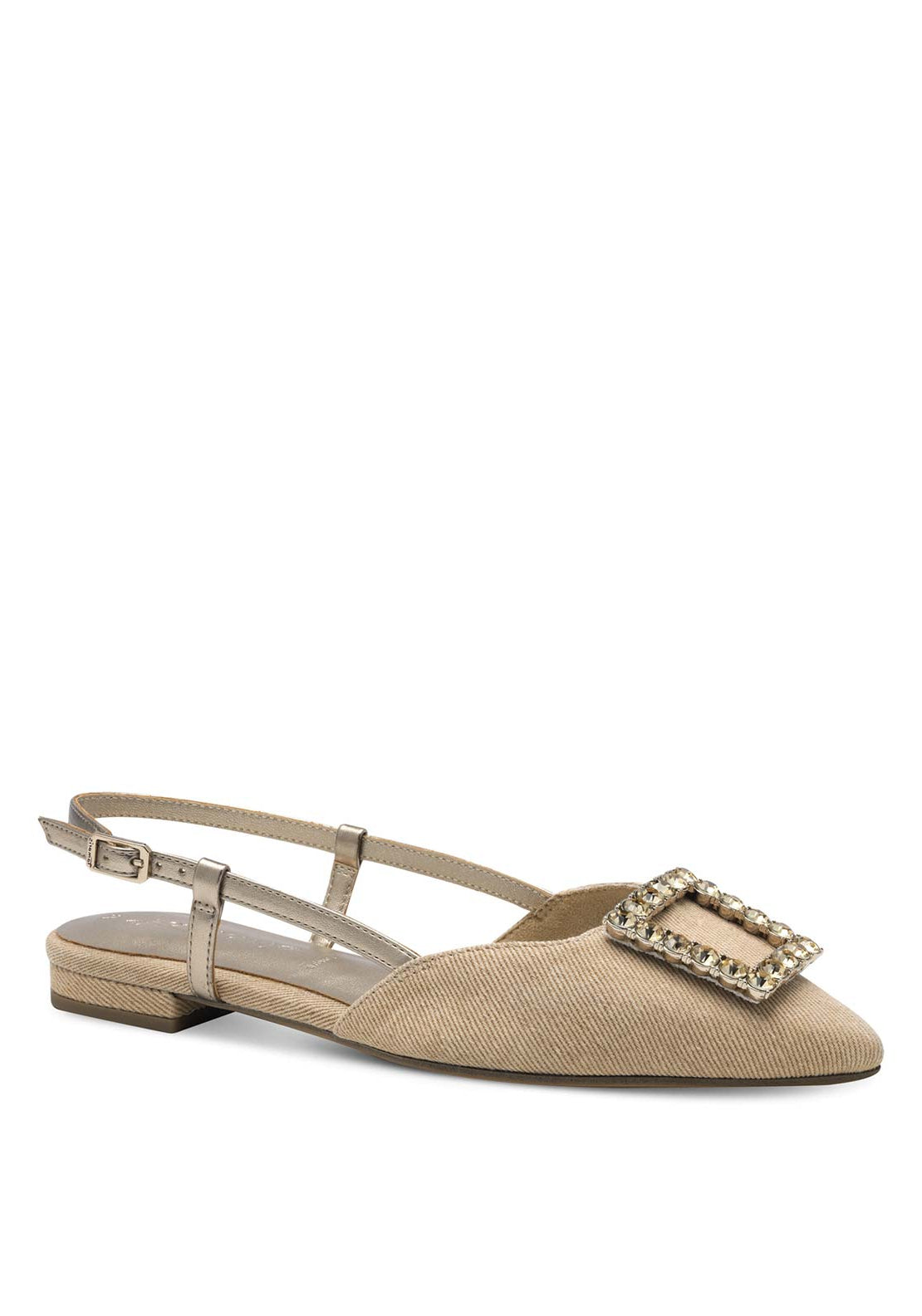 Tamaris Sparkle Detail Flat Shoe - Tan 1 Shaws Department Stores