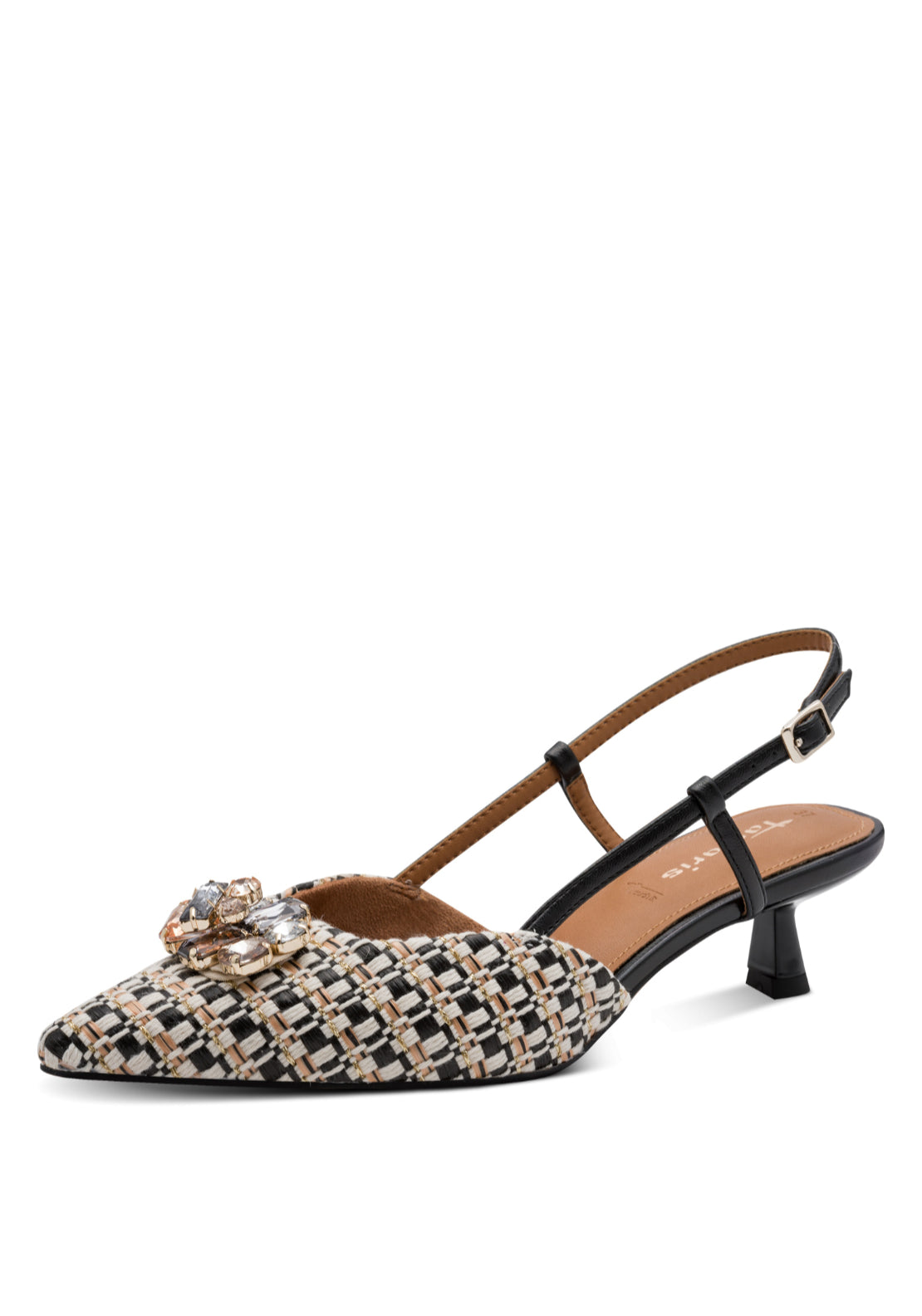 Tamaris Jewel Slingback Heel - Black 1 Shaws Department Stores