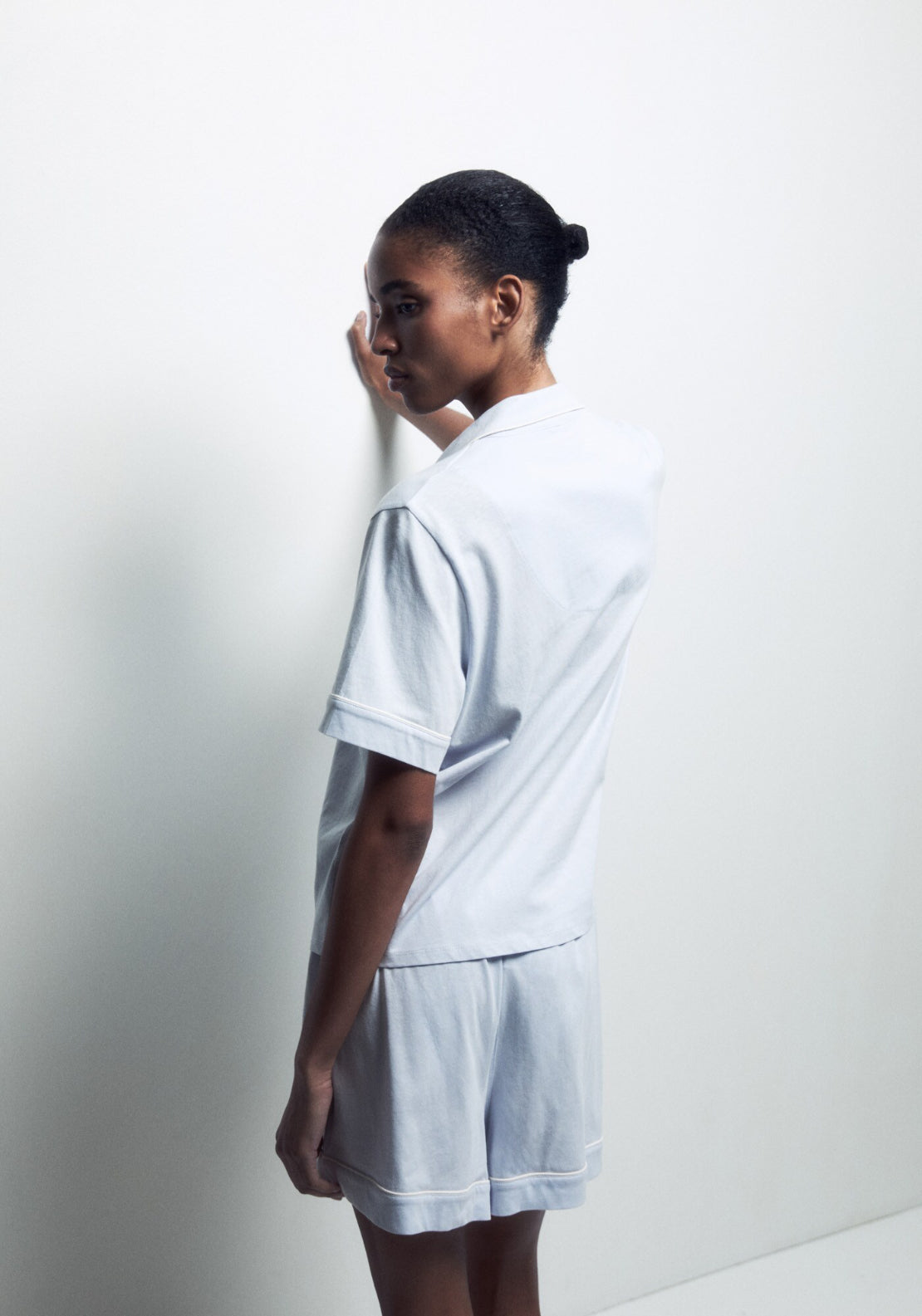 Sfera 100% Cotton Short Pyjama Set With Lapel Collar - Blue 2 Shaws Department Stores
