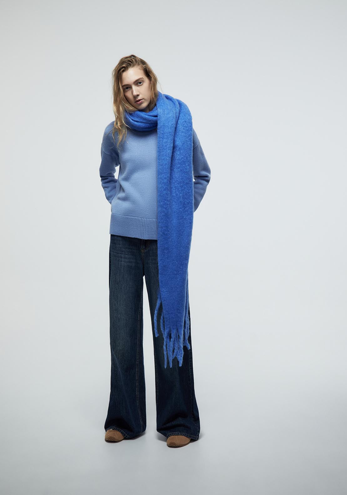 Sfera Plain Knit Sweater - Blue 4 Shaws Department Stores
