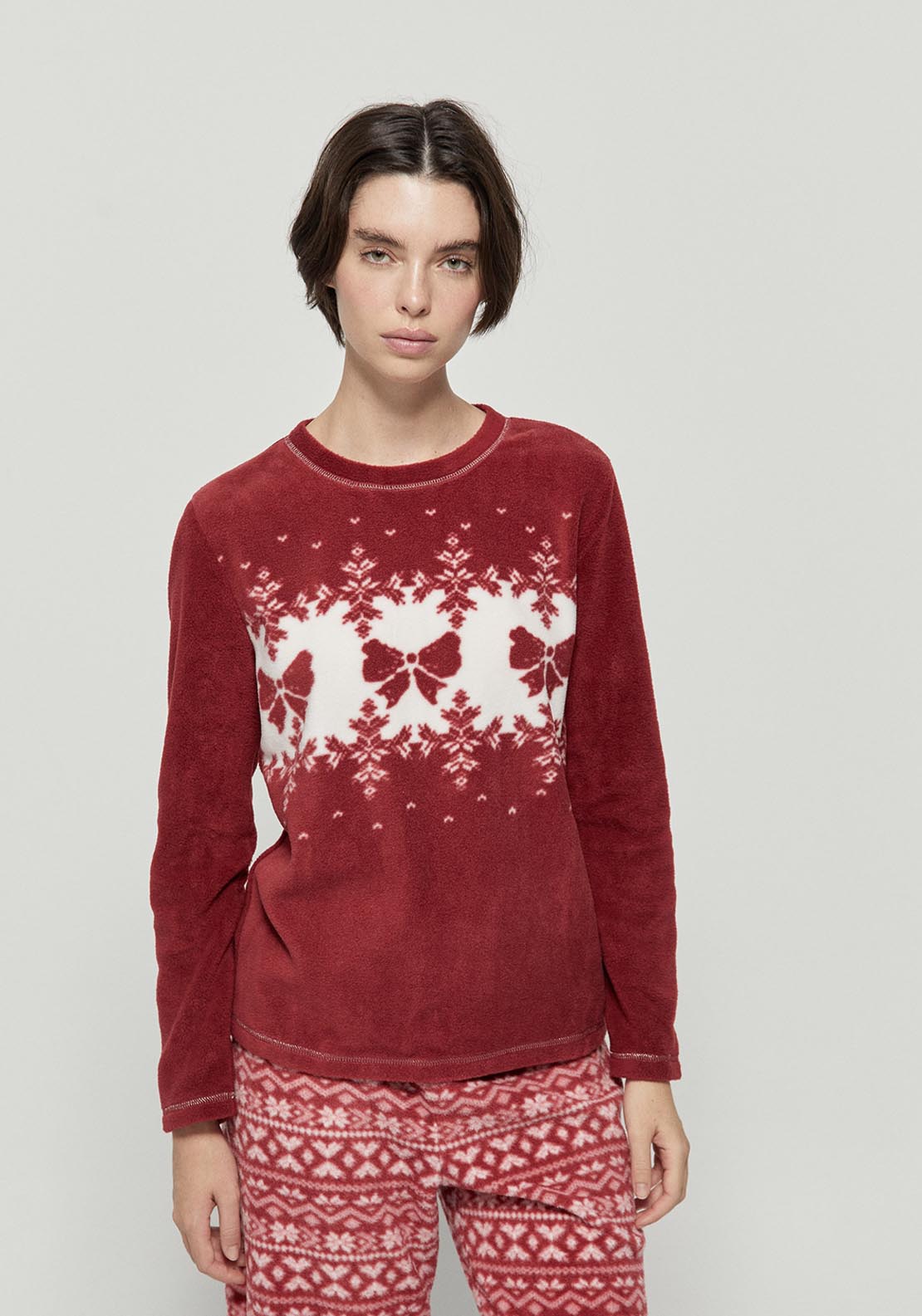 Sfera Fleece Pyjamas With Bows - Red 4 Shaws Department Stores