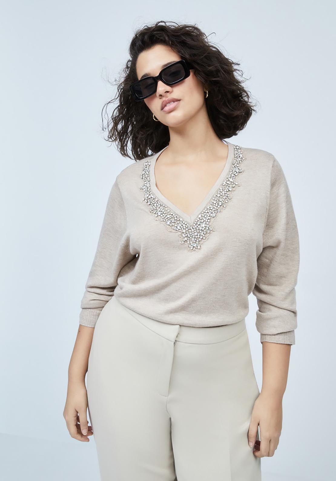 Couchel V-Neck Sweater - Beige 1 Shaws Department Stores