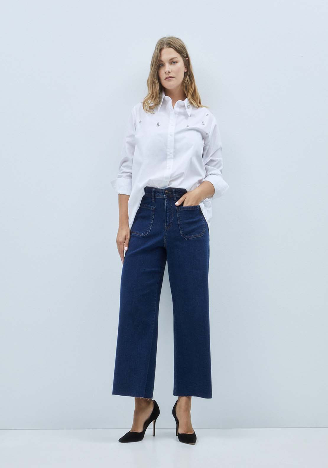 Couchel Culotte Denim Trouser - Blue 1 Shaws Department Stores