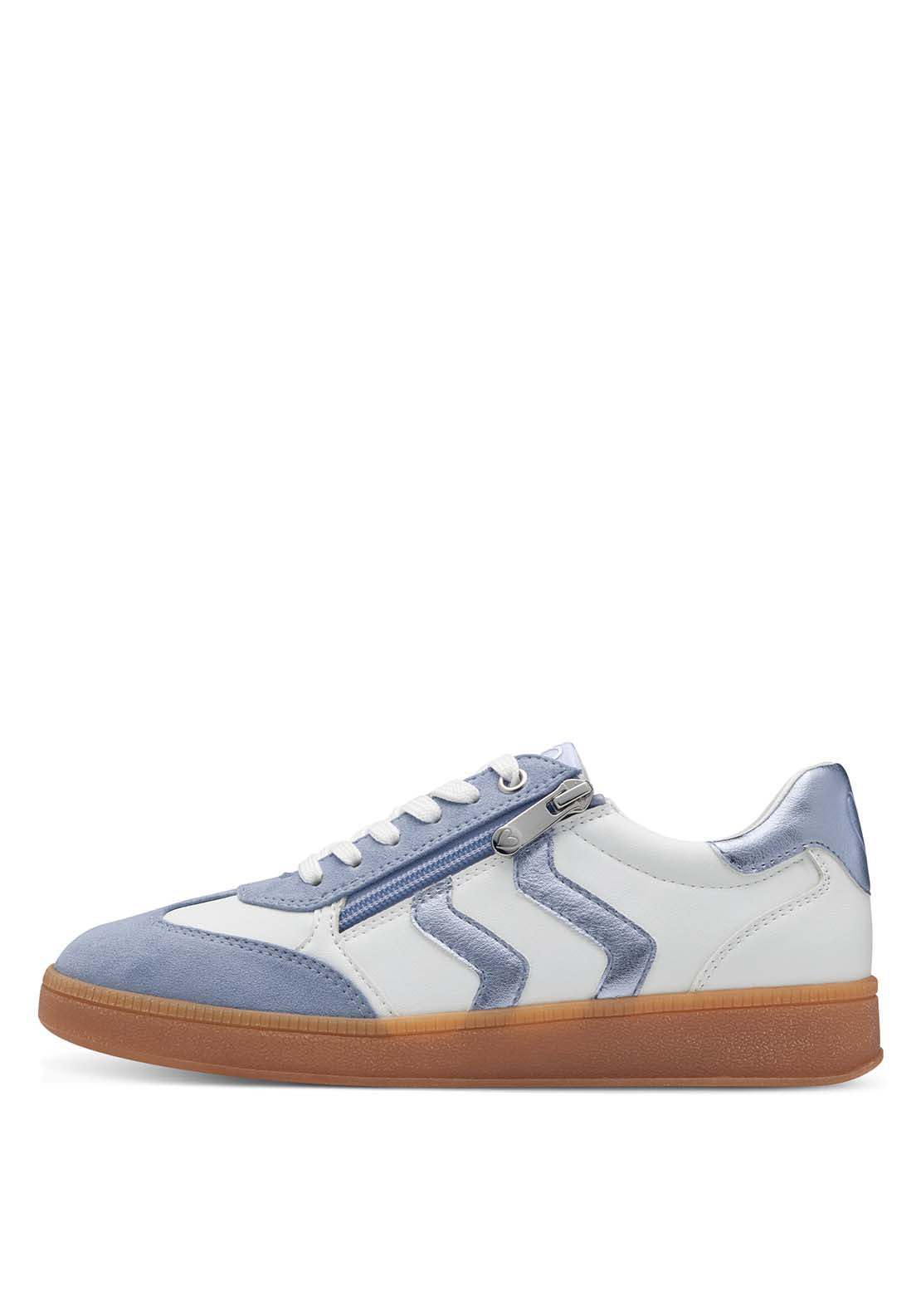 Marco Tozzi 2 Side Stripe Zip Trainer - White/lt Blue 2 Shaws Department Stores