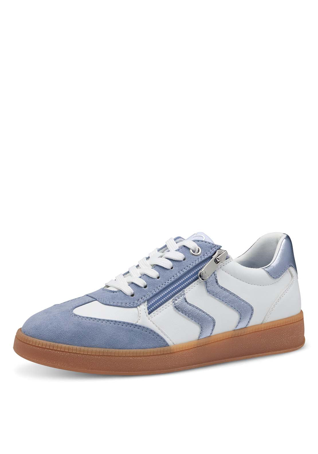 Marco Tozzi 2 Side Stripe Zip Trainer - White/lt Blue 1 Shaws Department Stores