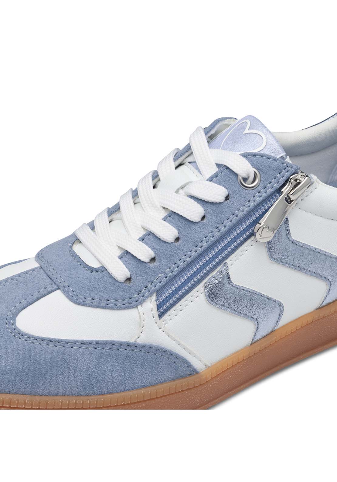 Marco Tozzi 2 Side Stripe Zip Trainer - White/lt Blue 6 Shaws Department Stores