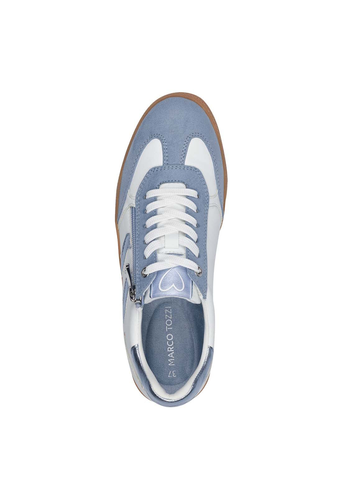Marco Tozzi 2 Side Stripe Zip Trainer - White/lt Blue 3 Shaws Department Stores