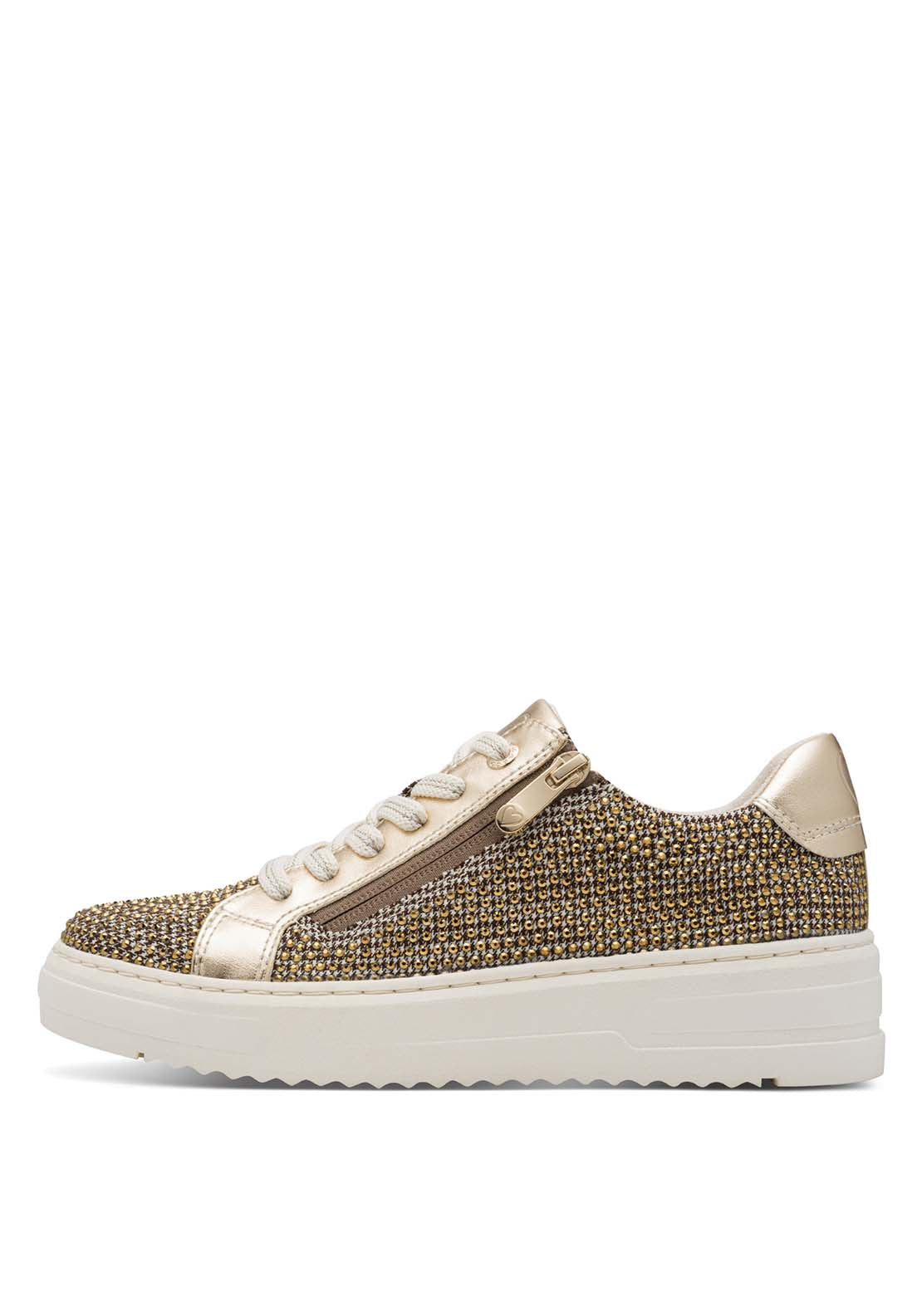 Marco Tozzi Zip Glitter Trainer - Gold 2 Shaws Department Stores