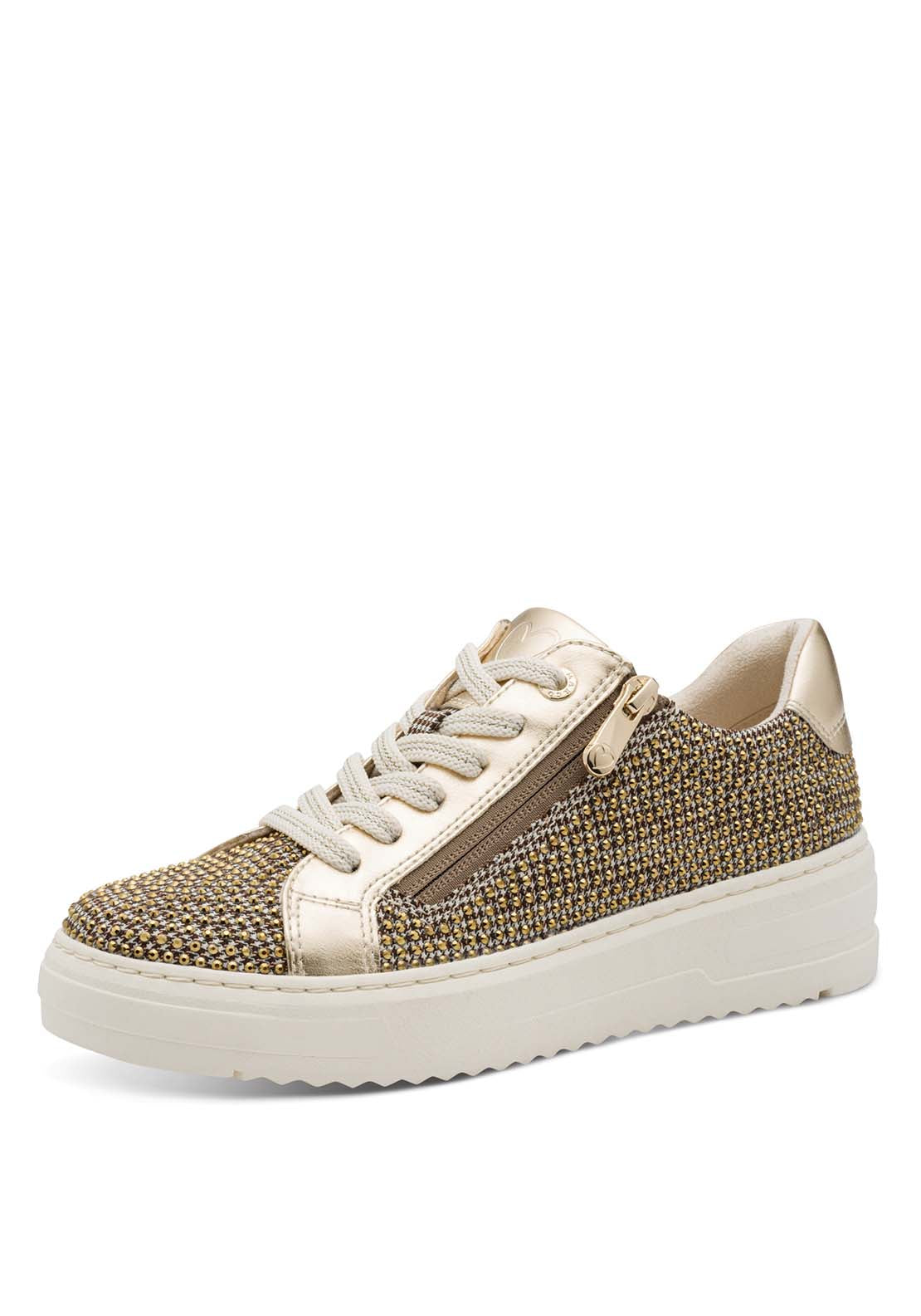 Marco Tozzi Zip Glitter Trainer - Gold 1 Shaws Department Stores