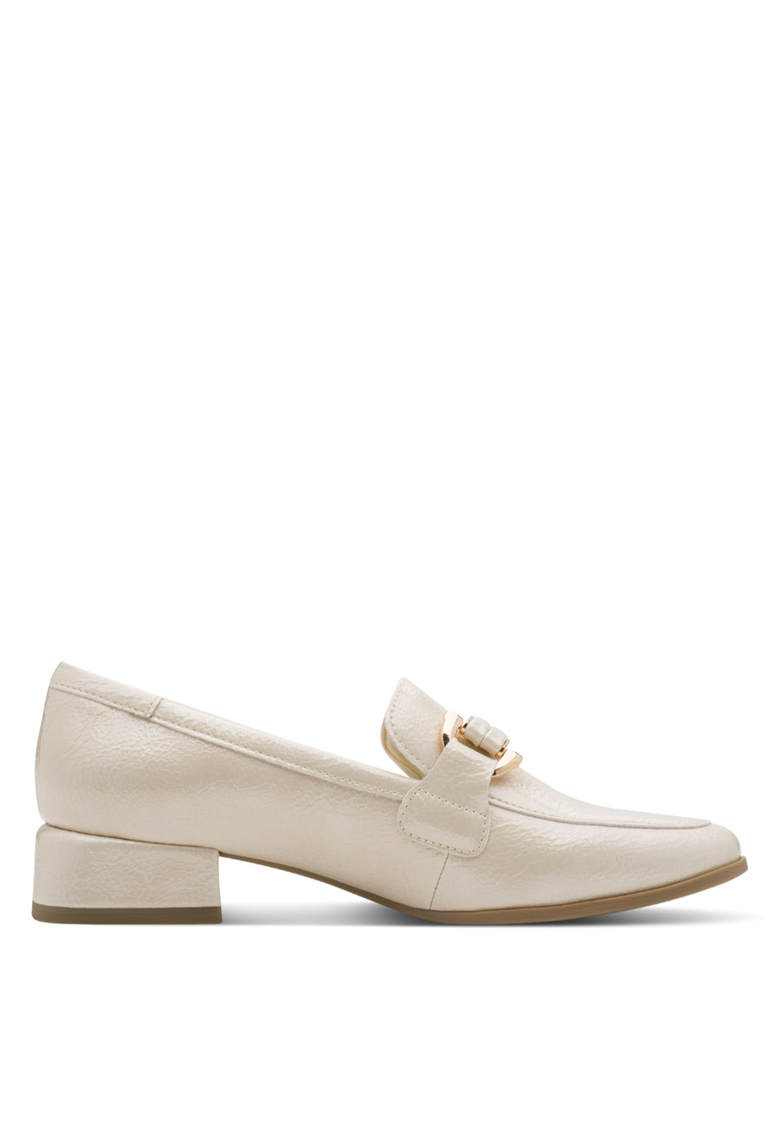 Marco Tozzi Buckle Detail Heel Loafer - Cream Patent 1 Shaws Department Stores