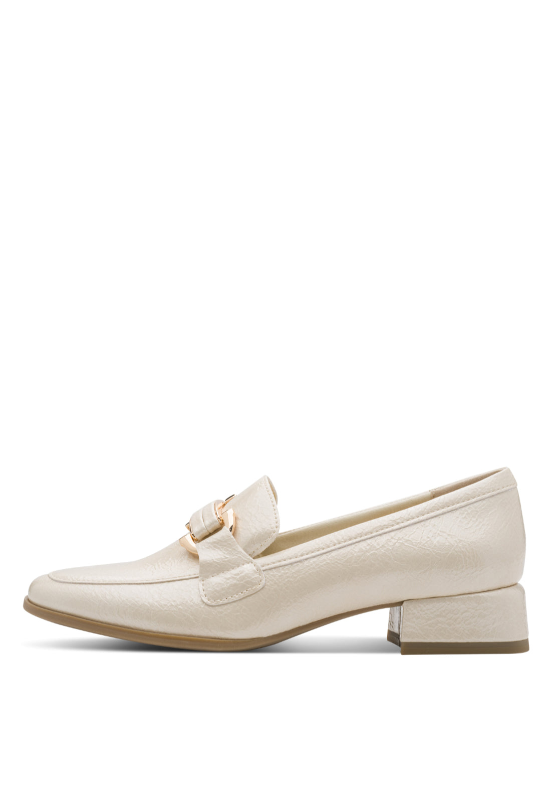 Marco Tozzi Buckle Detail Heel Loafer - Cream Patent 3 Shaws Department Stores