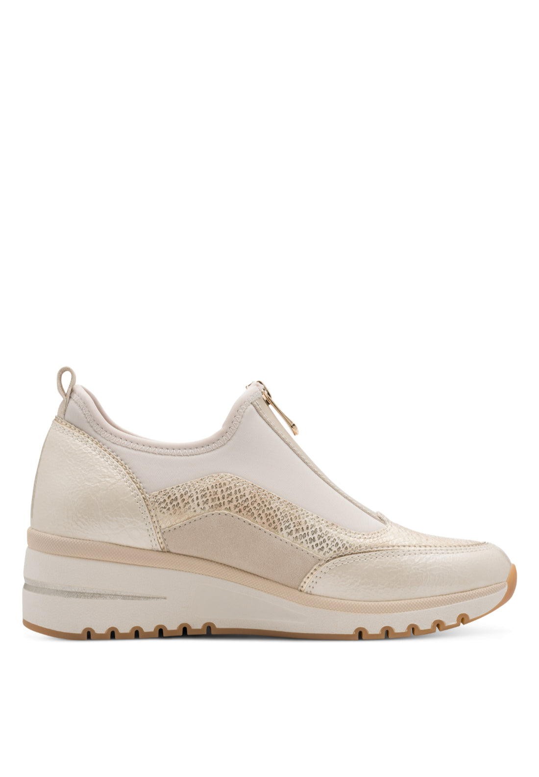 Marco Tozzi Zip Front Wedge Trainer Boot - Cream 1 Shaws Department Stores