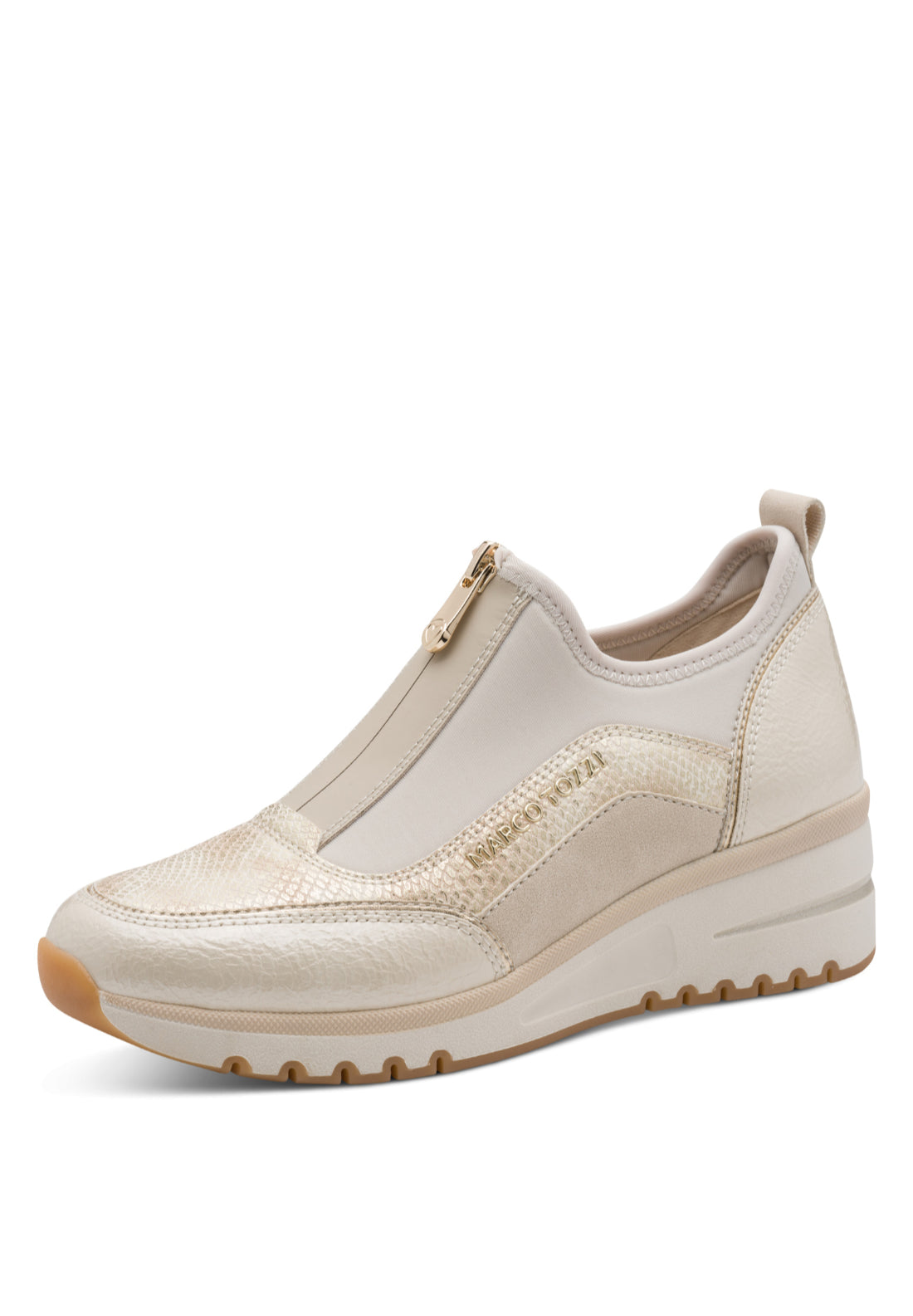 Marco Tozzi Zip Front Wedge Trainer Boot - Cream 3 Shaws Department Stores
