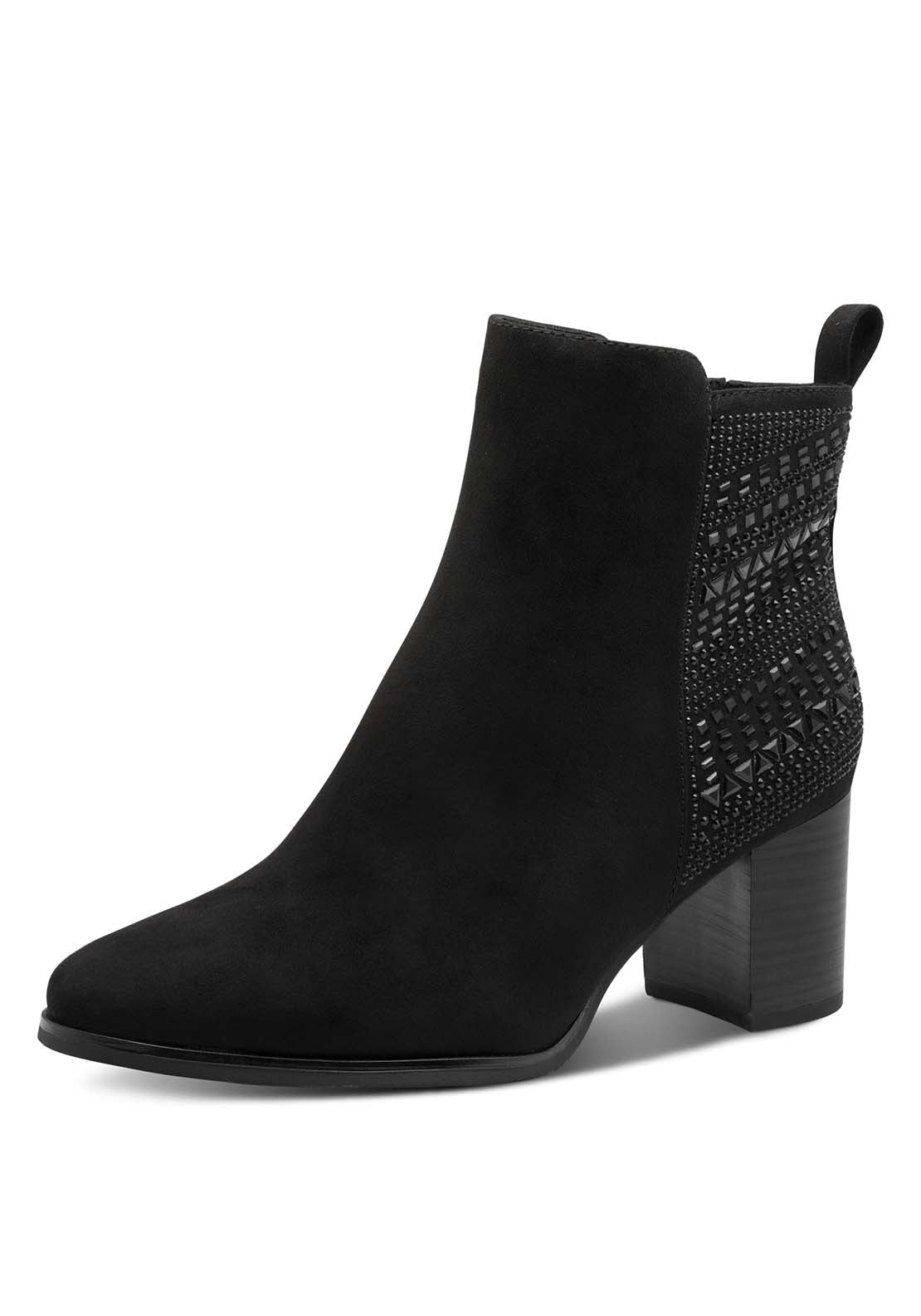 Marco Tozzi Diamante Back Block Heel Boot - Black 1 Shaws Department Stores