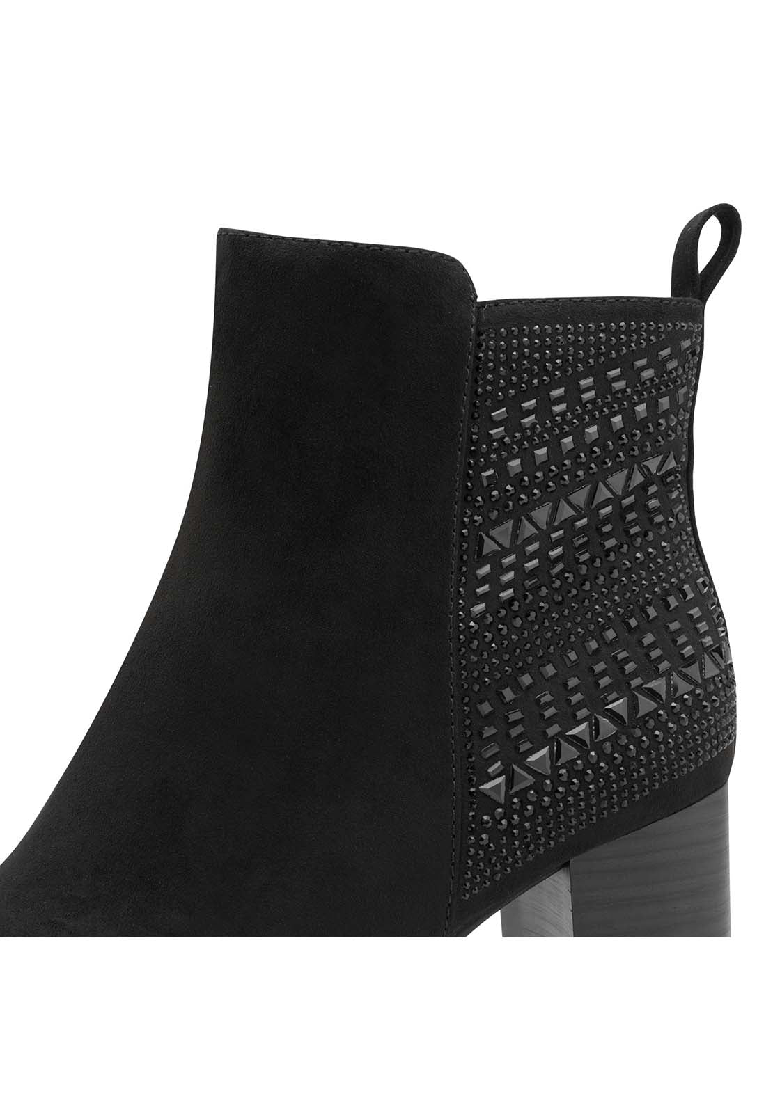 Marco Tozzi Diamante Back Block Heel Boot - Black 4 Shaws Department Stores