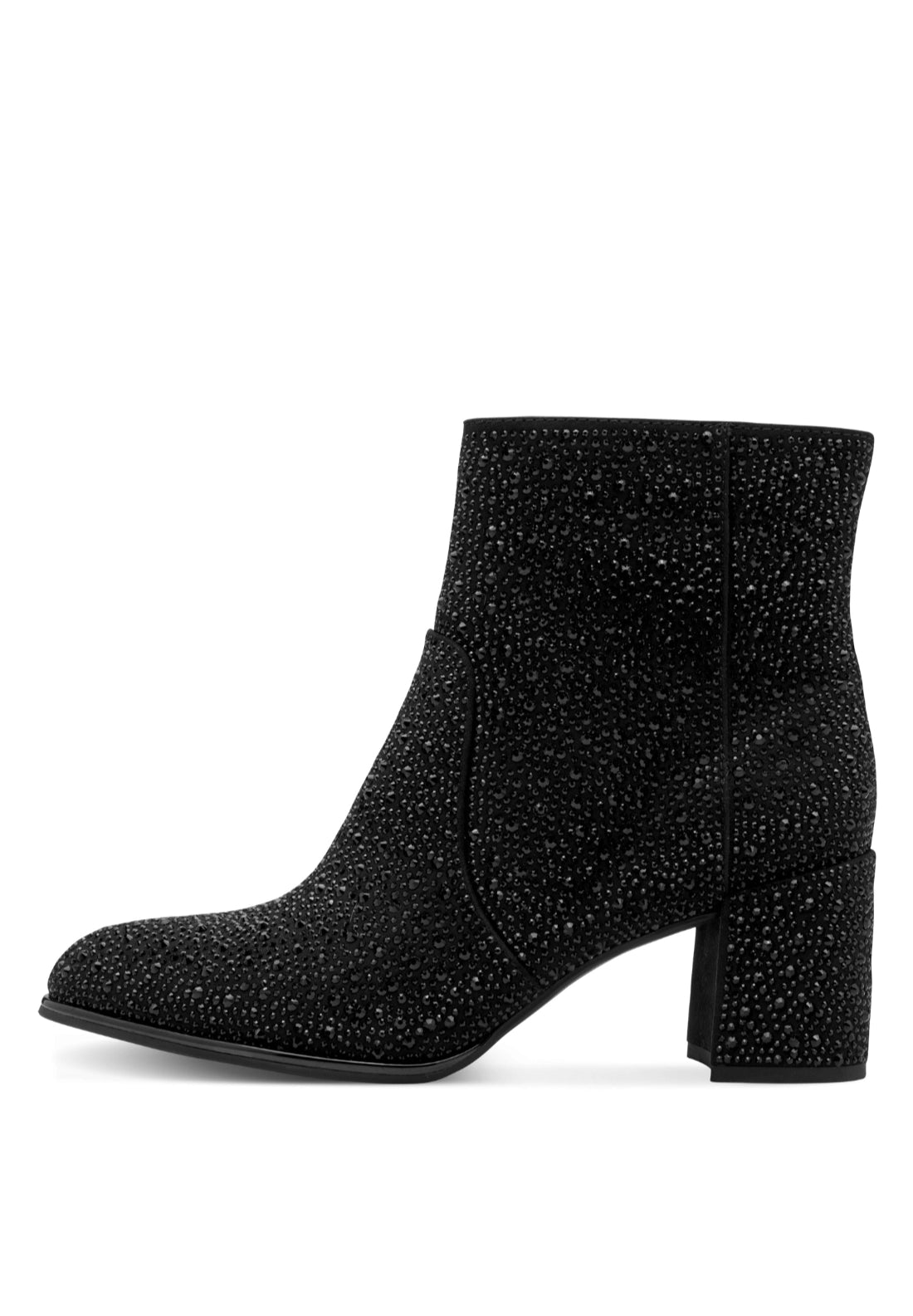 Diamante Low Heeled Boot - Black