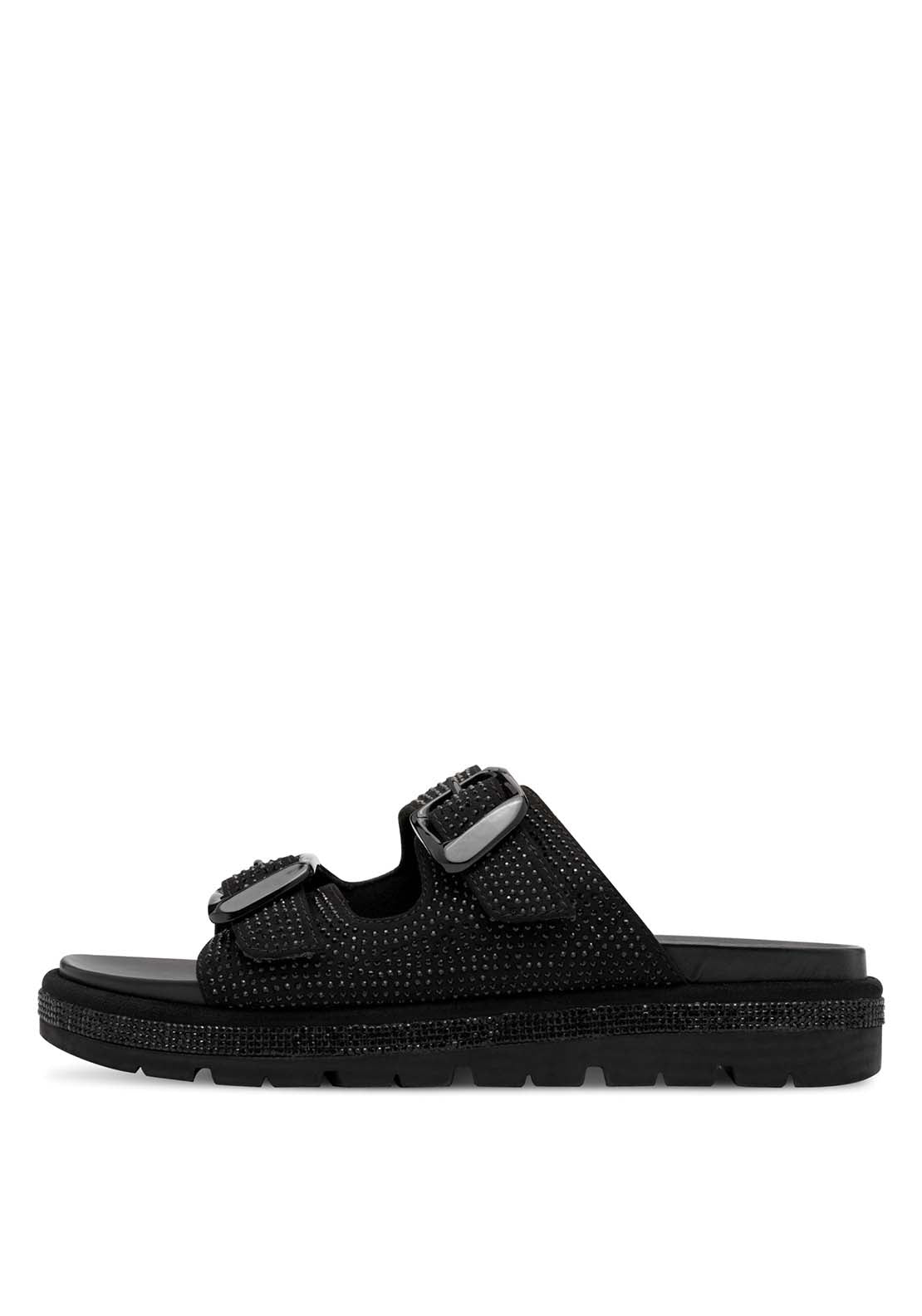 Marco Tozzi Strap Diamante Sandal - Black 2 Shaws Department Stores