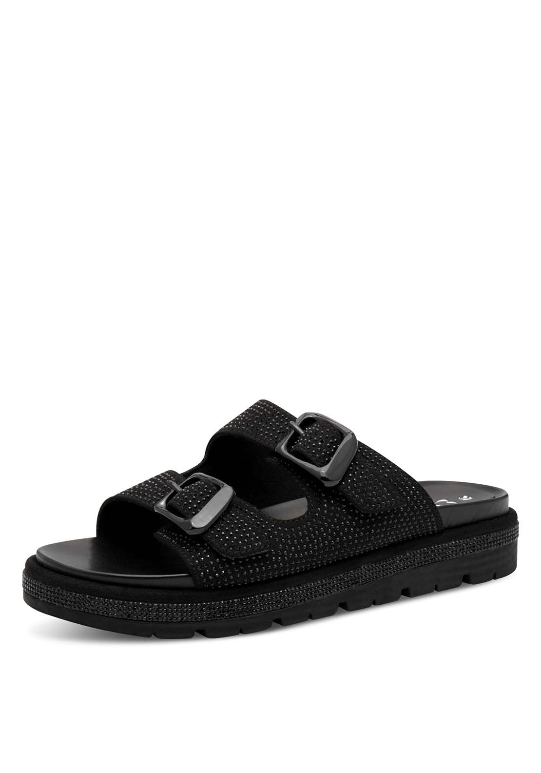 Marco Tozzi Strap Diamante Sandal - Black 1 Shaws Department Stores