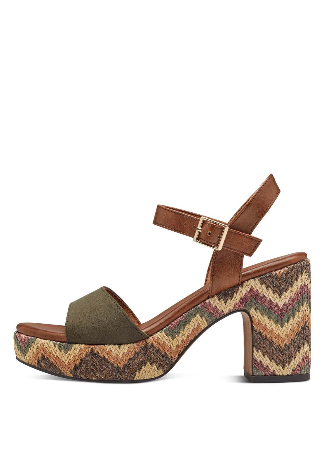 Marco Tozzi Wooden Block Heel Sand - Green 3 Shaws Department Stores