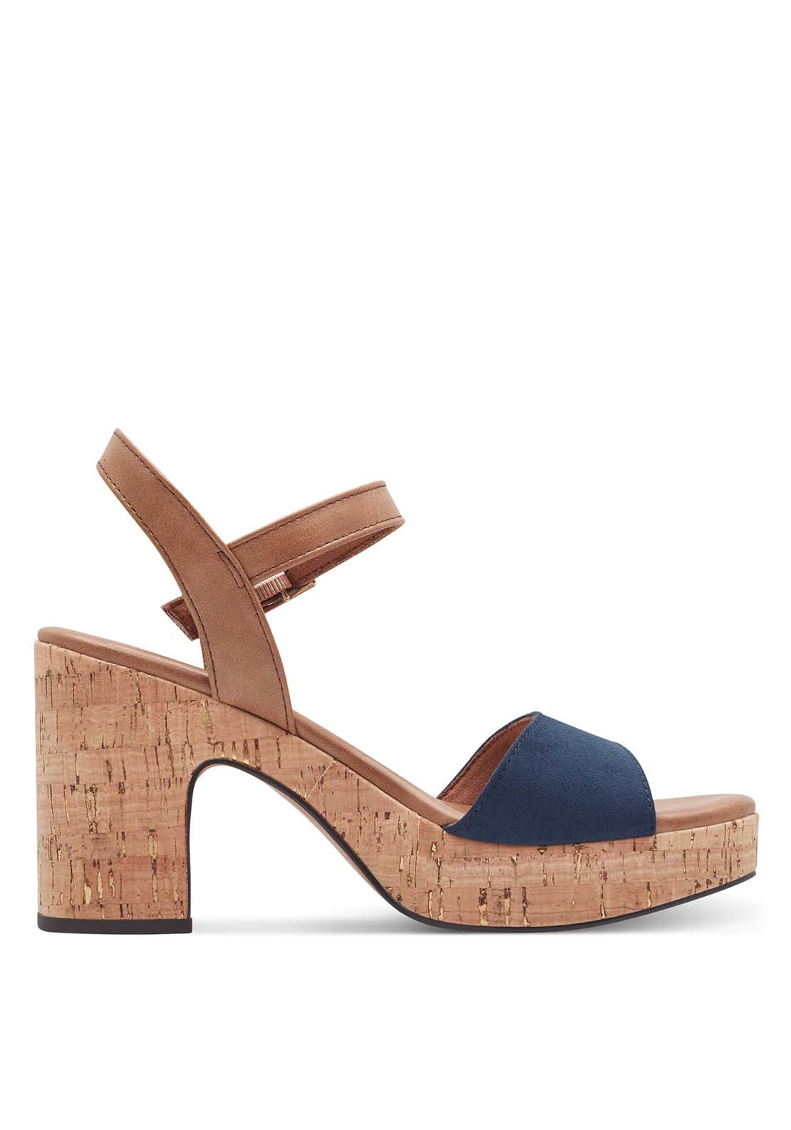 Marco Tozzi Wooden Block Heel Sand - Navy 5 Shaws Department Stores
