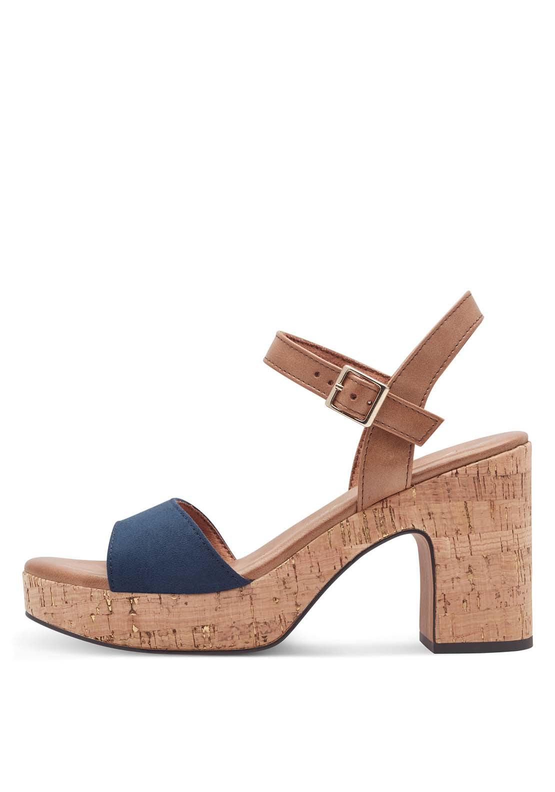 Marco Tozzi Wooden Block Heel Sand - Navy 2 Shaws Department Stores