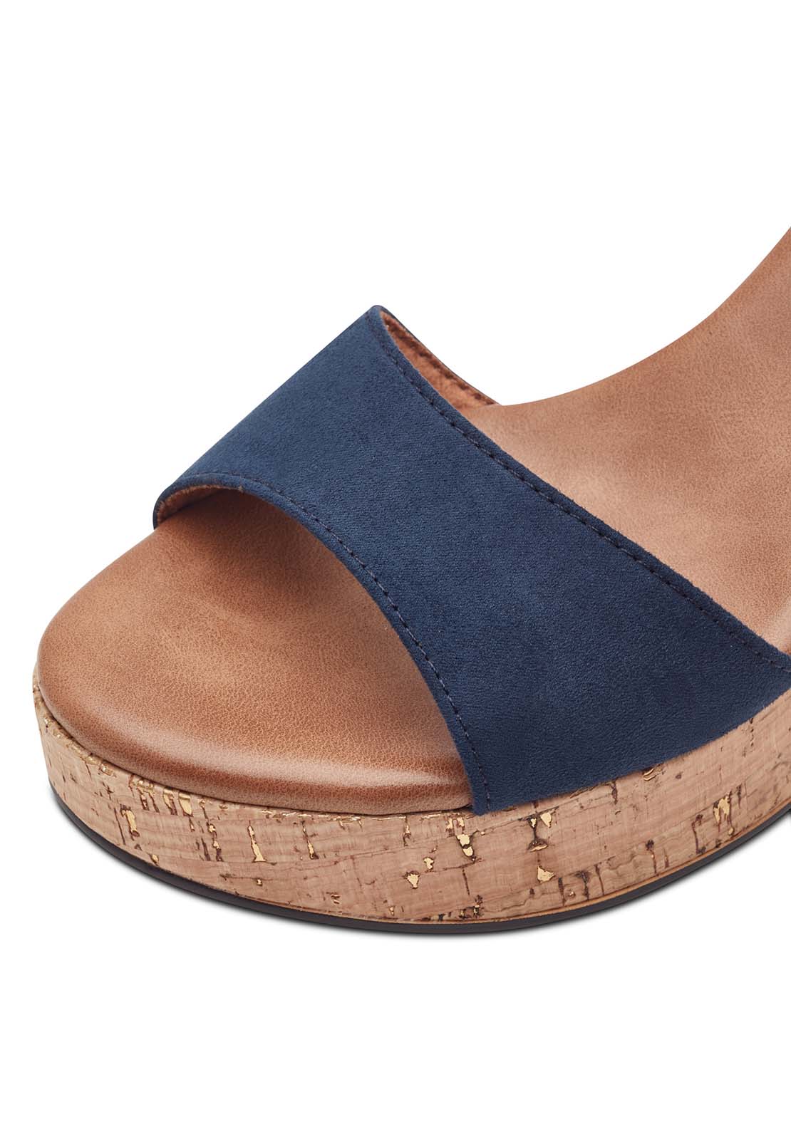 Marco Tozzi Wooden Block Heel Sand - Navy 6 Shaws Department Stores