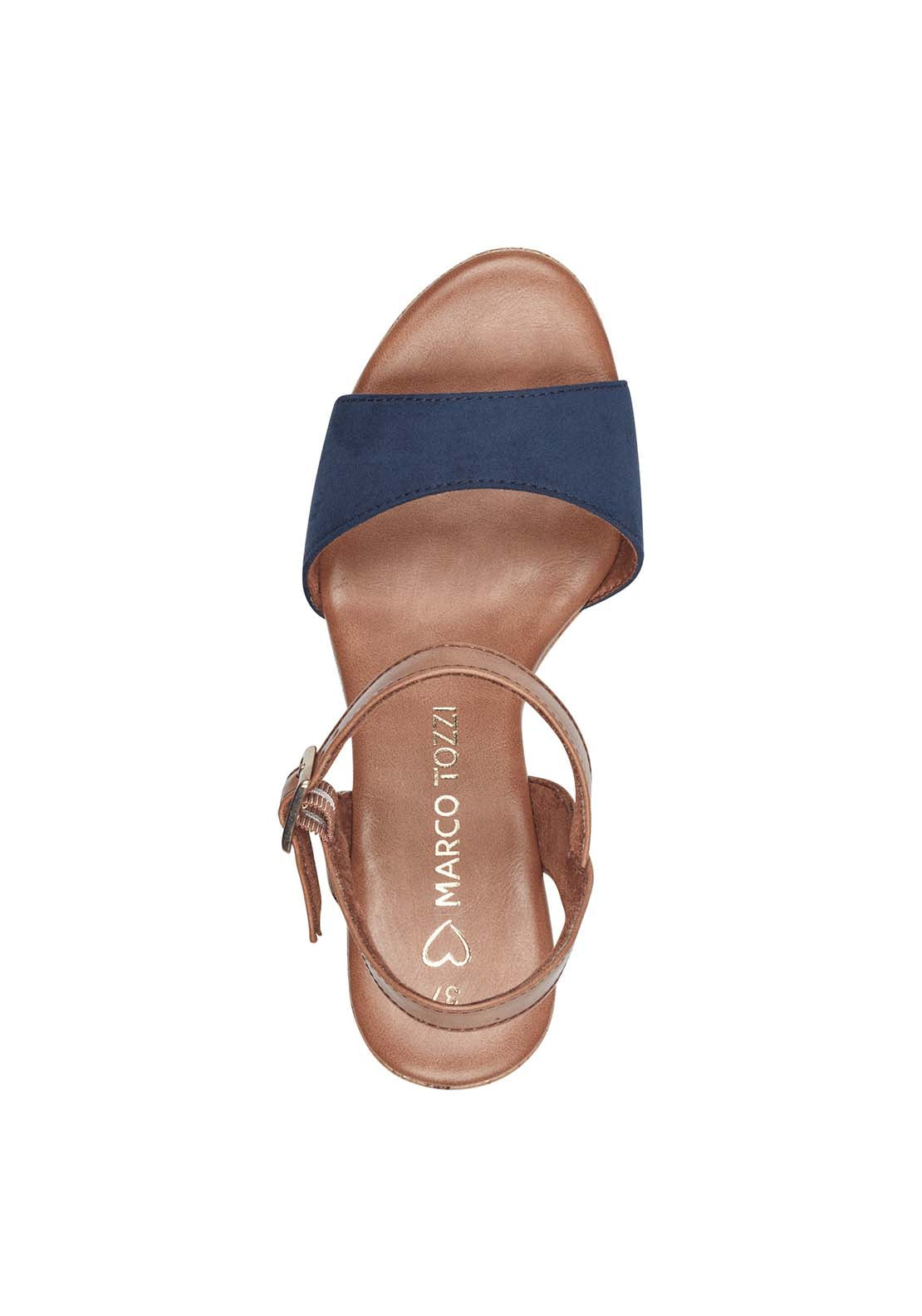 Marco Tozzi Wooden Block Heel Sand - Navy 3 Shaws Department Stores
