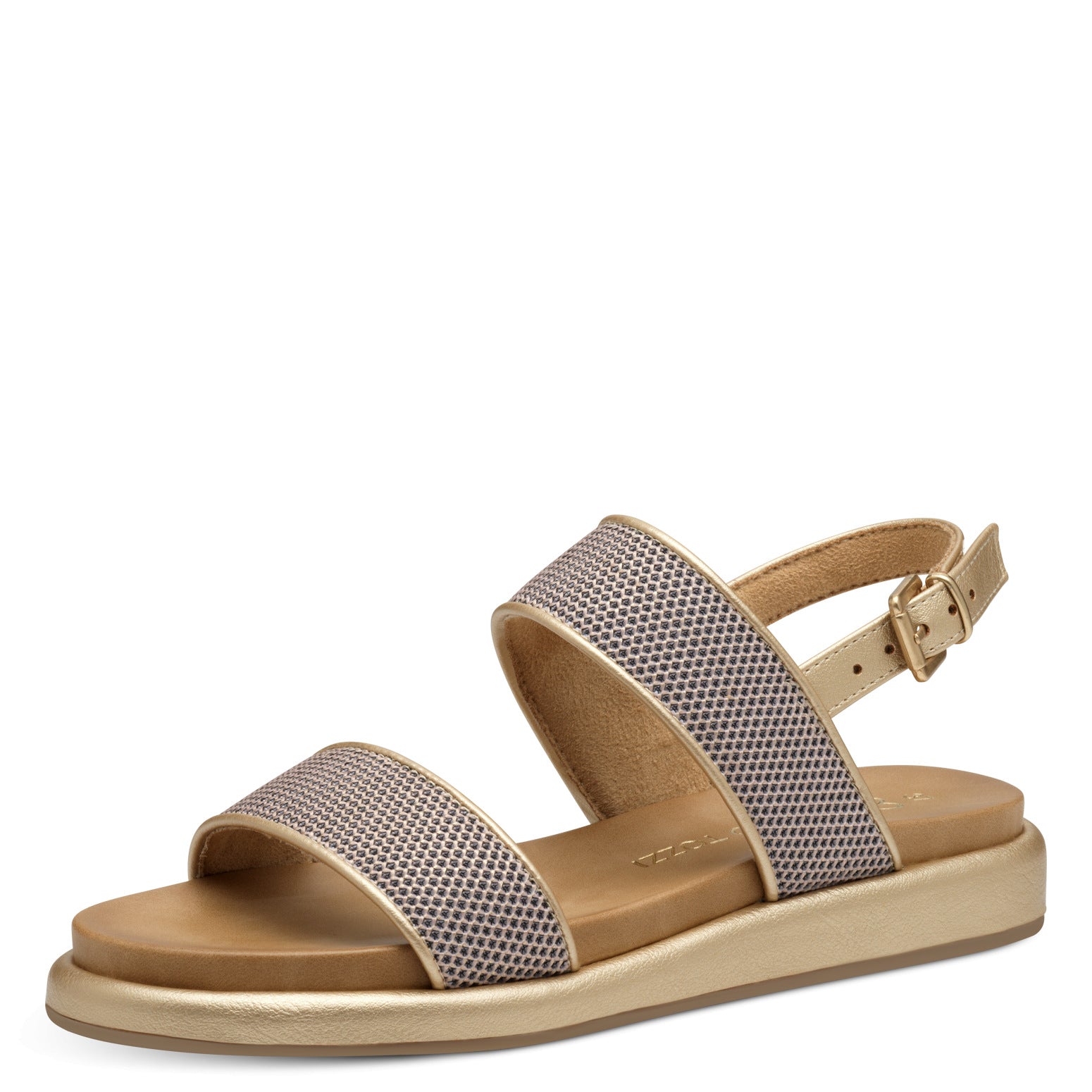 Marco Tozzi Straw Detail Sandal - Gold 2 Shaws Department Stores