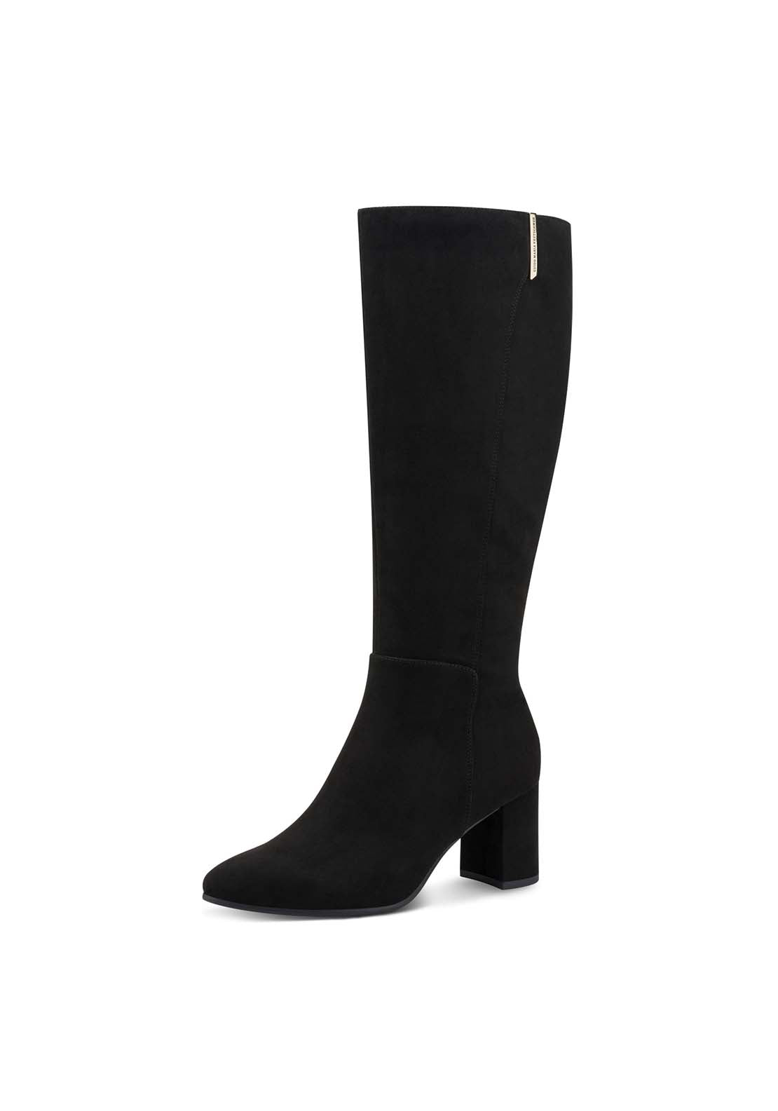 Marco Tozzi Suede Heeled Knee High Boot - Black 1 Shaws Department Stores