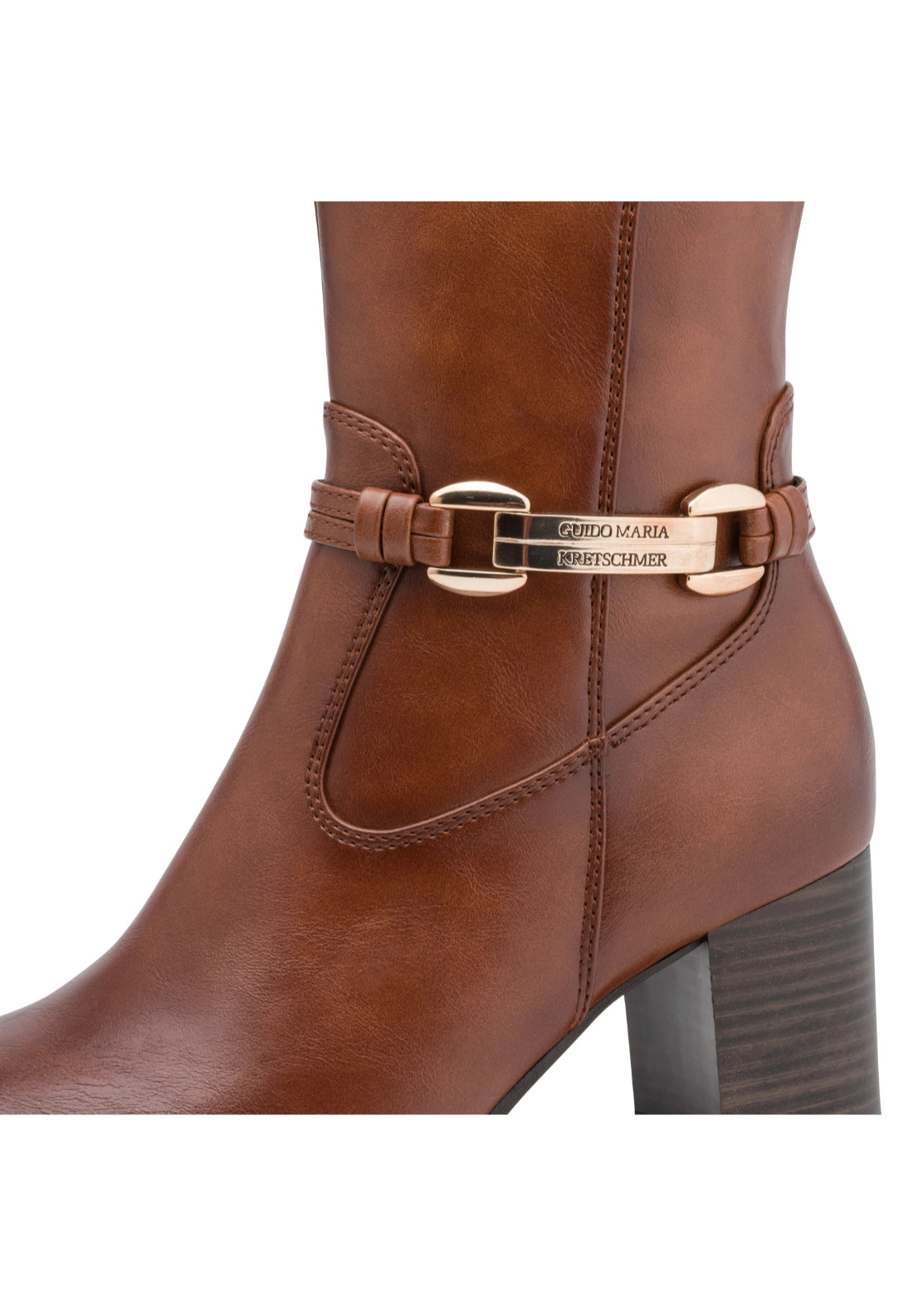 Bit Detail Heeled Knee High Boots - Cognac