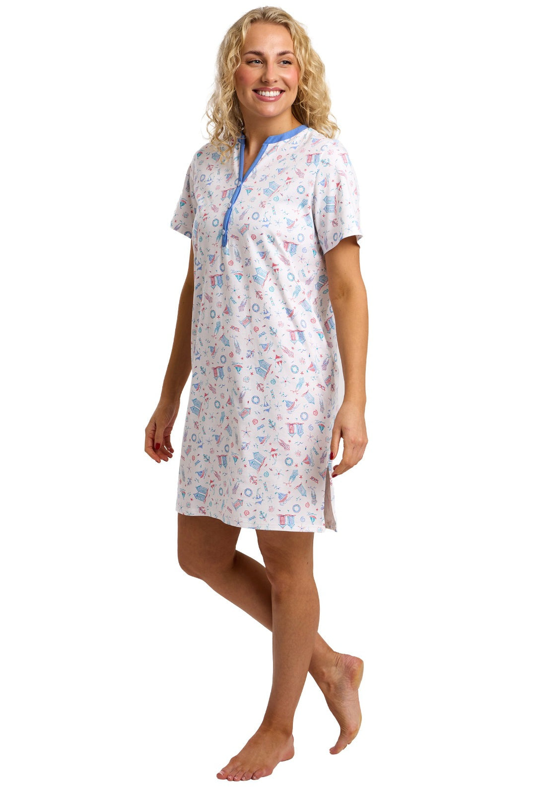 Indigo Sky 100% Cotton Beach Print Nightdress - Multi 3 Shaws Department Stores