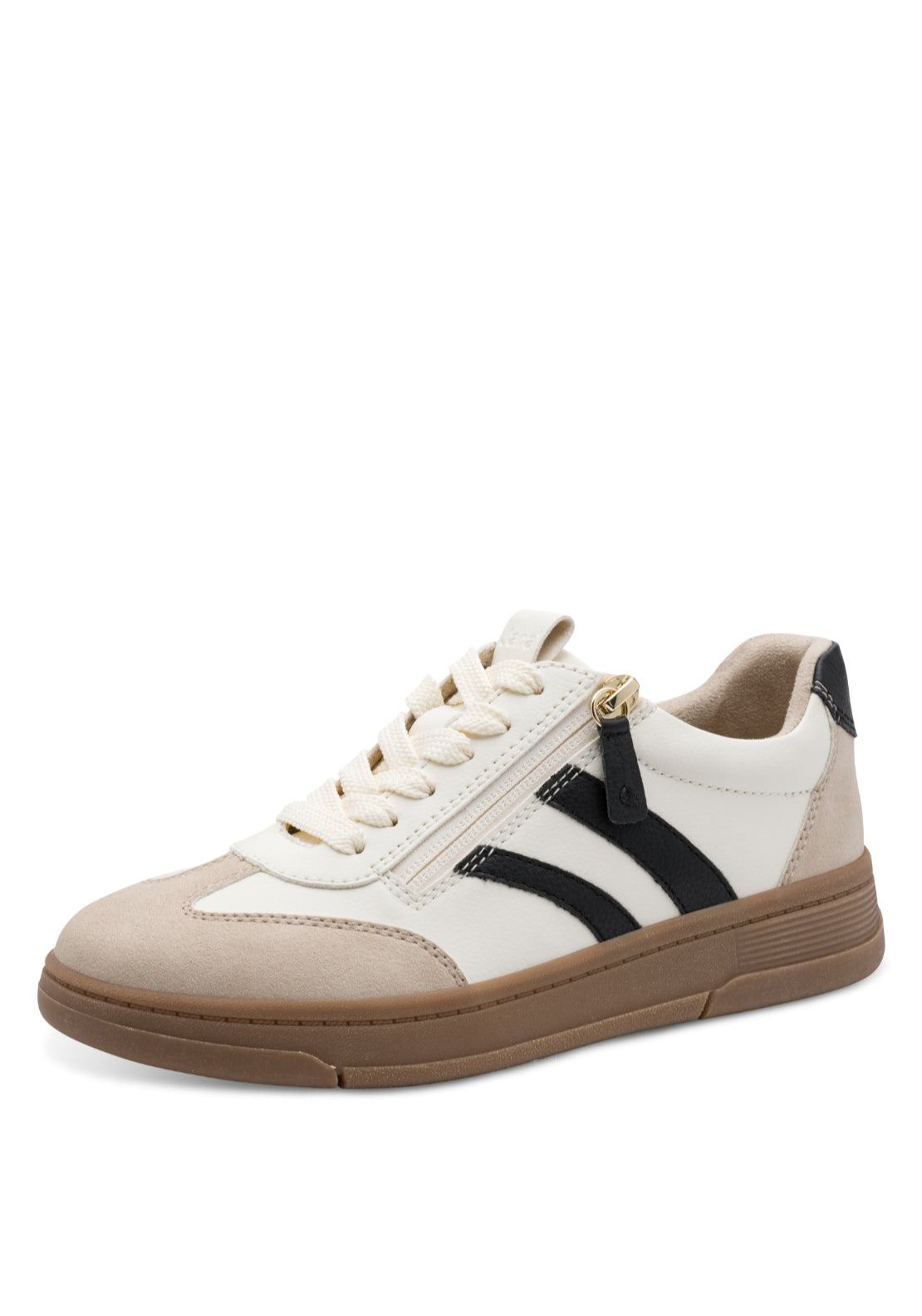 Jana Shoes Side Zip Side Stripe Trainer - Beige 2 Shaws Department Stores