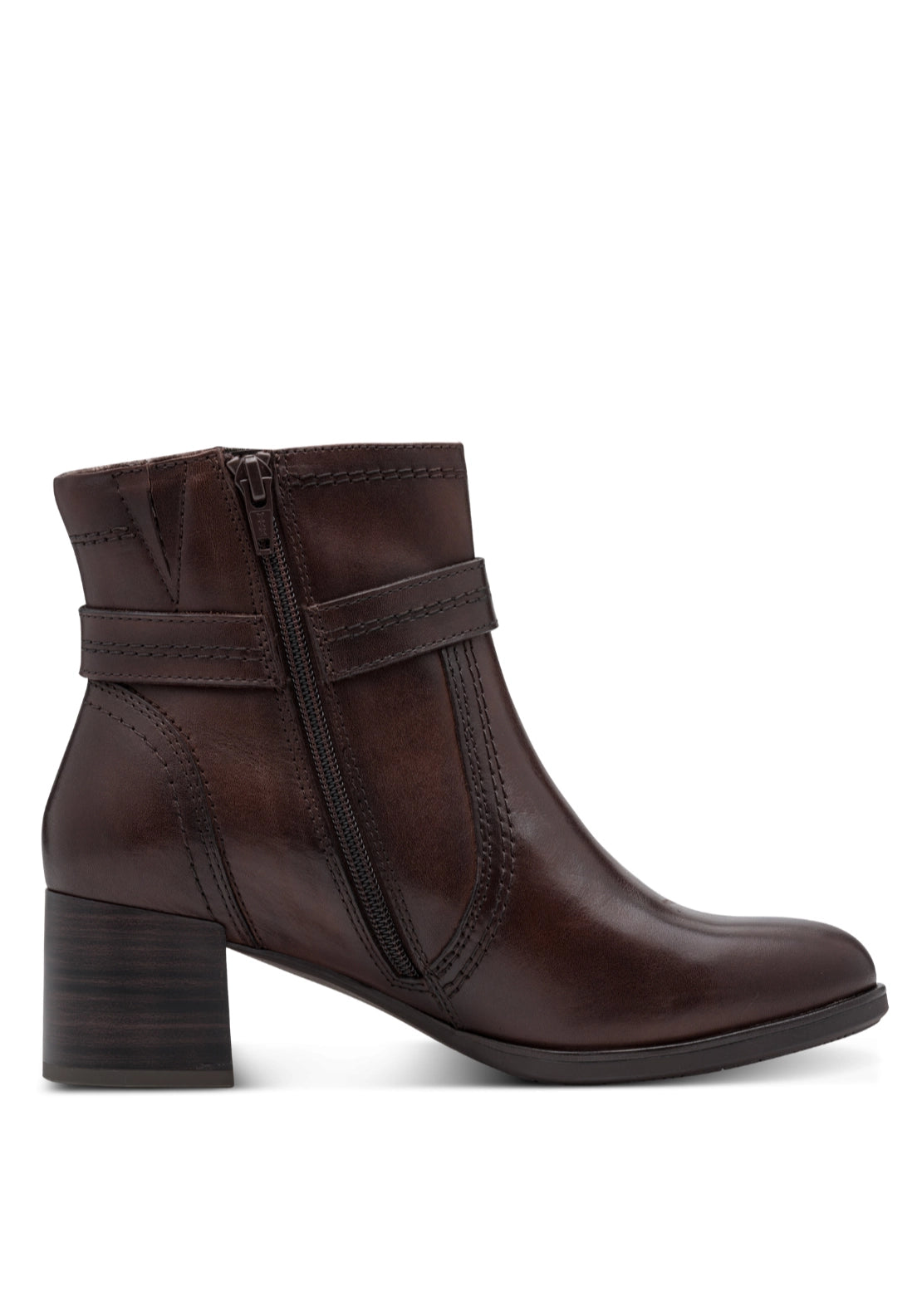 Buckle Detail Heeled Boot - Mocca