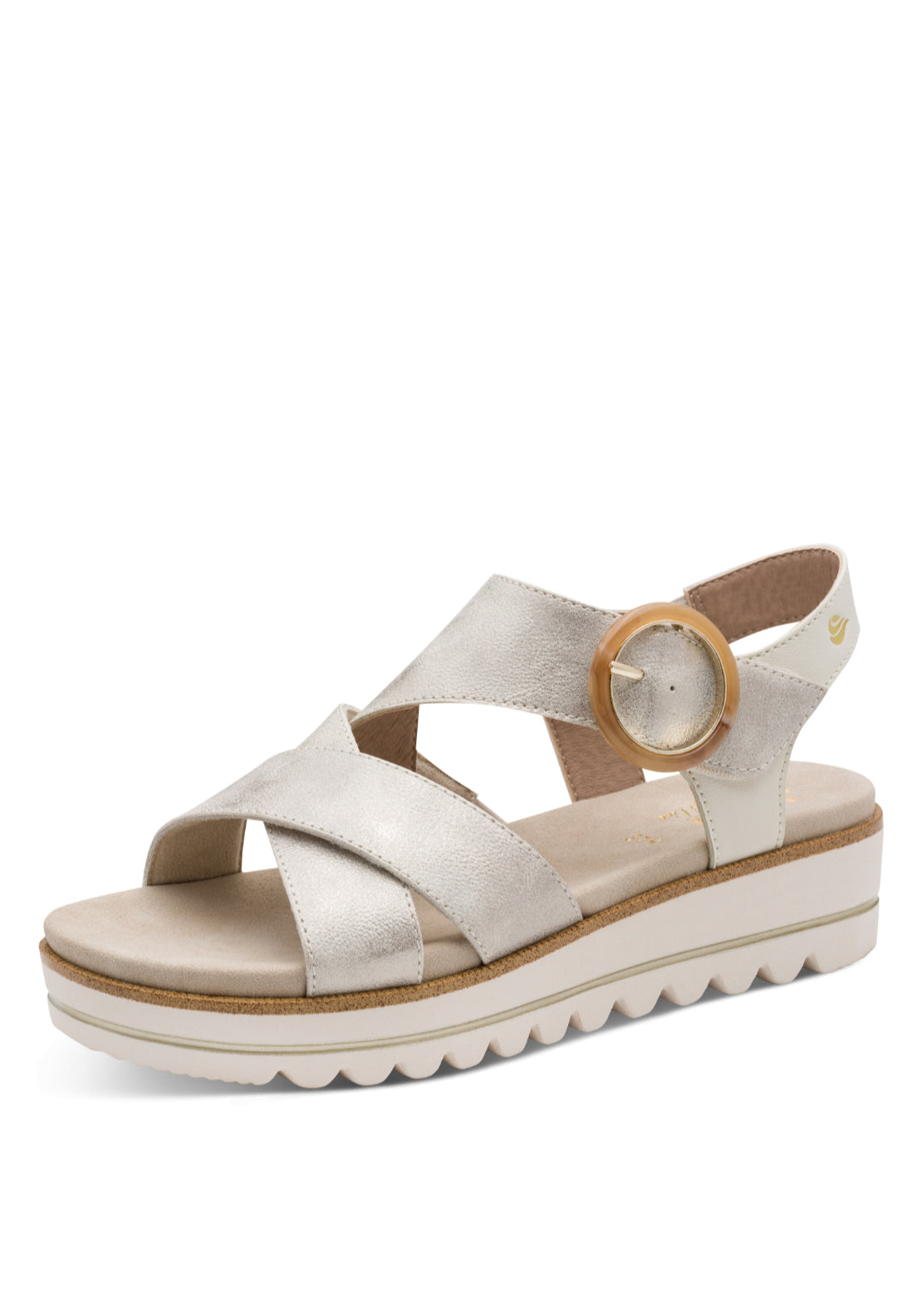 Jana Shoes Metallic Low Wedge Sandal - Beige/gold 2 Shaws Department Stores