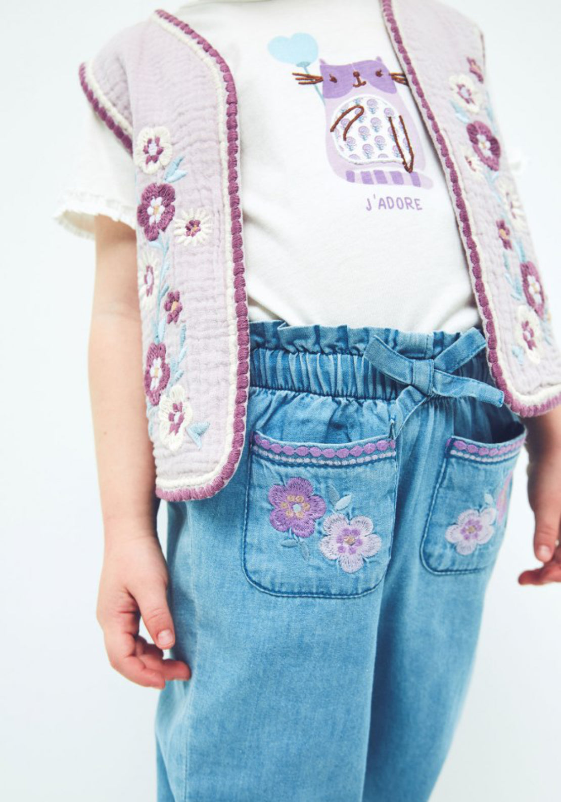 Sfera Light Denim Embroidered Trousers - Denim Light Wash 3 Shaws Department Stores
