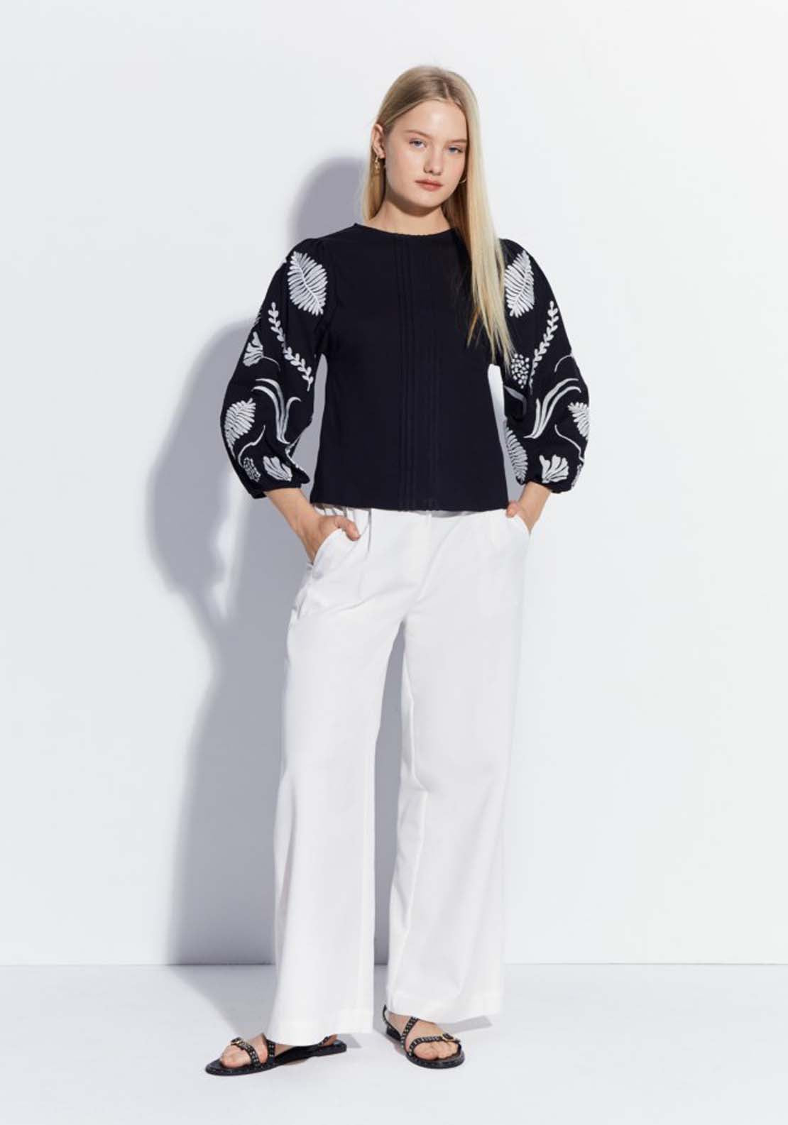 Sfera Long Sleeve Front Embroidered Top 2 Shaws Department Stores