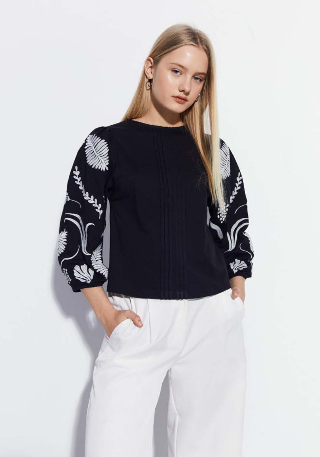 Sfera Long Sleeve Front Embroidered Top 1 Shaws Department Stores