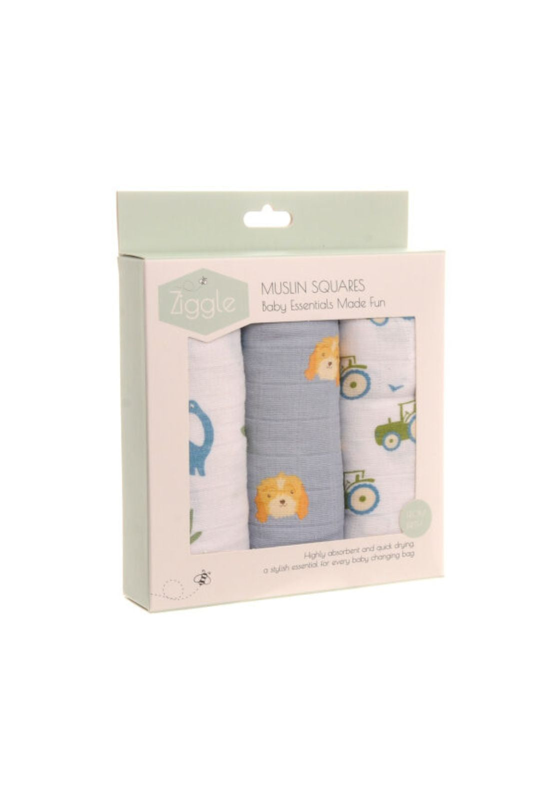 Ziggle Muslin Cloths 3 Pack - Blue 1 Shaws Department Stores