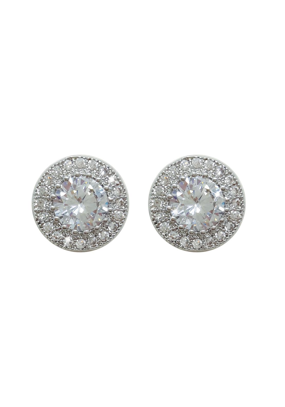 Tipperary Jewellery Round Earrings with Pavé Surround - Silver 1 Shaws Department Stores