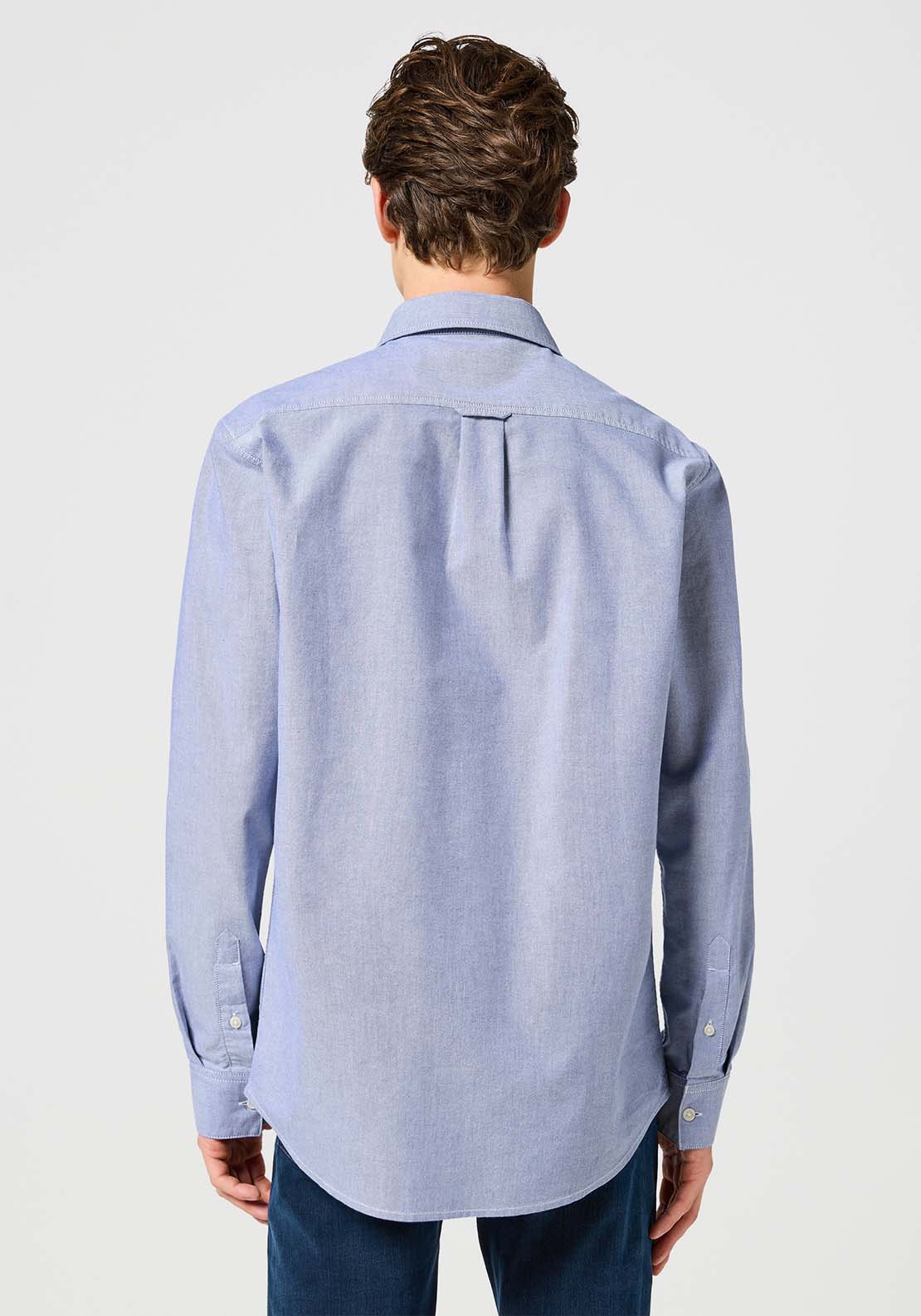 Wrangler Long Sleeve Chambray Plain Shirt - Blue 2 Shaws Department Stores