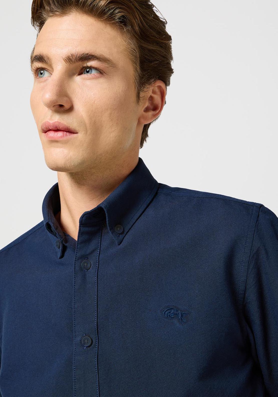 Wrangler Long Sleeved Oxford Shirt - Blue 3 Shaws Department Stores