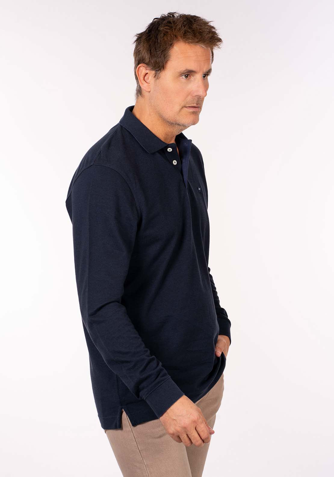 Wrangler Long Sleeve Pique Polo - Navy 2 Shaws Department Stores