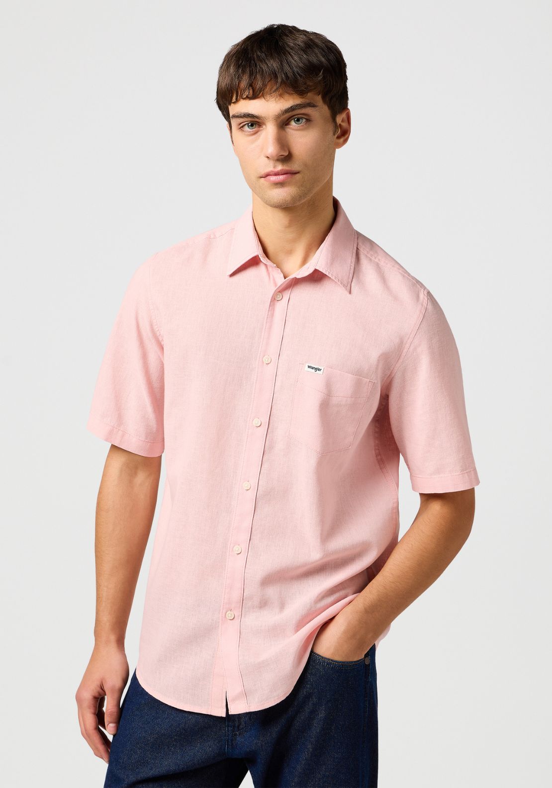 Wrangler Short Sleeve One Pocket Shirt - Silver Pink 1 Shaws Department Stores