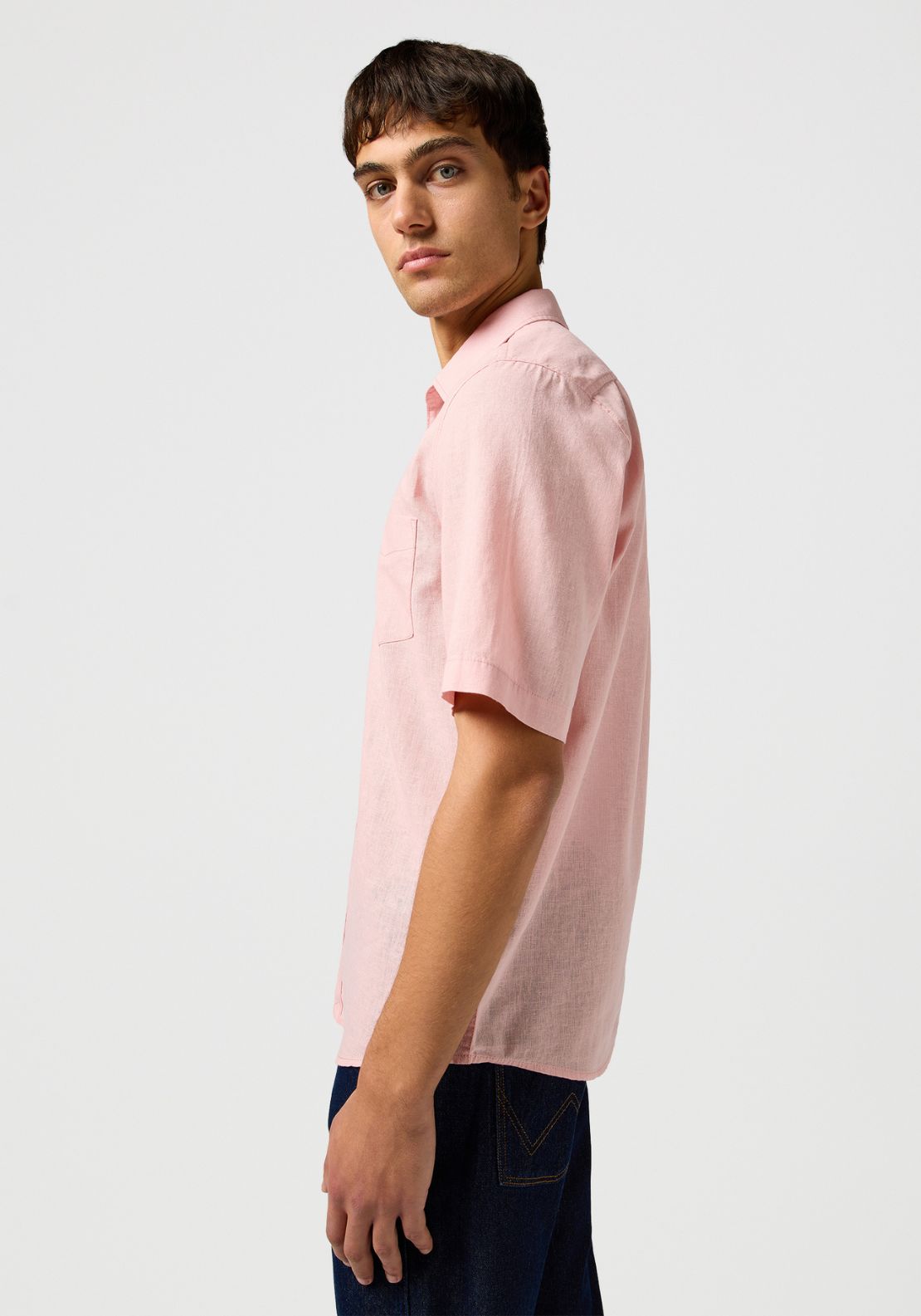Wrangler Short Sleeve One Pocket Shirt - Silver Pink 3 Shaws Department Stores