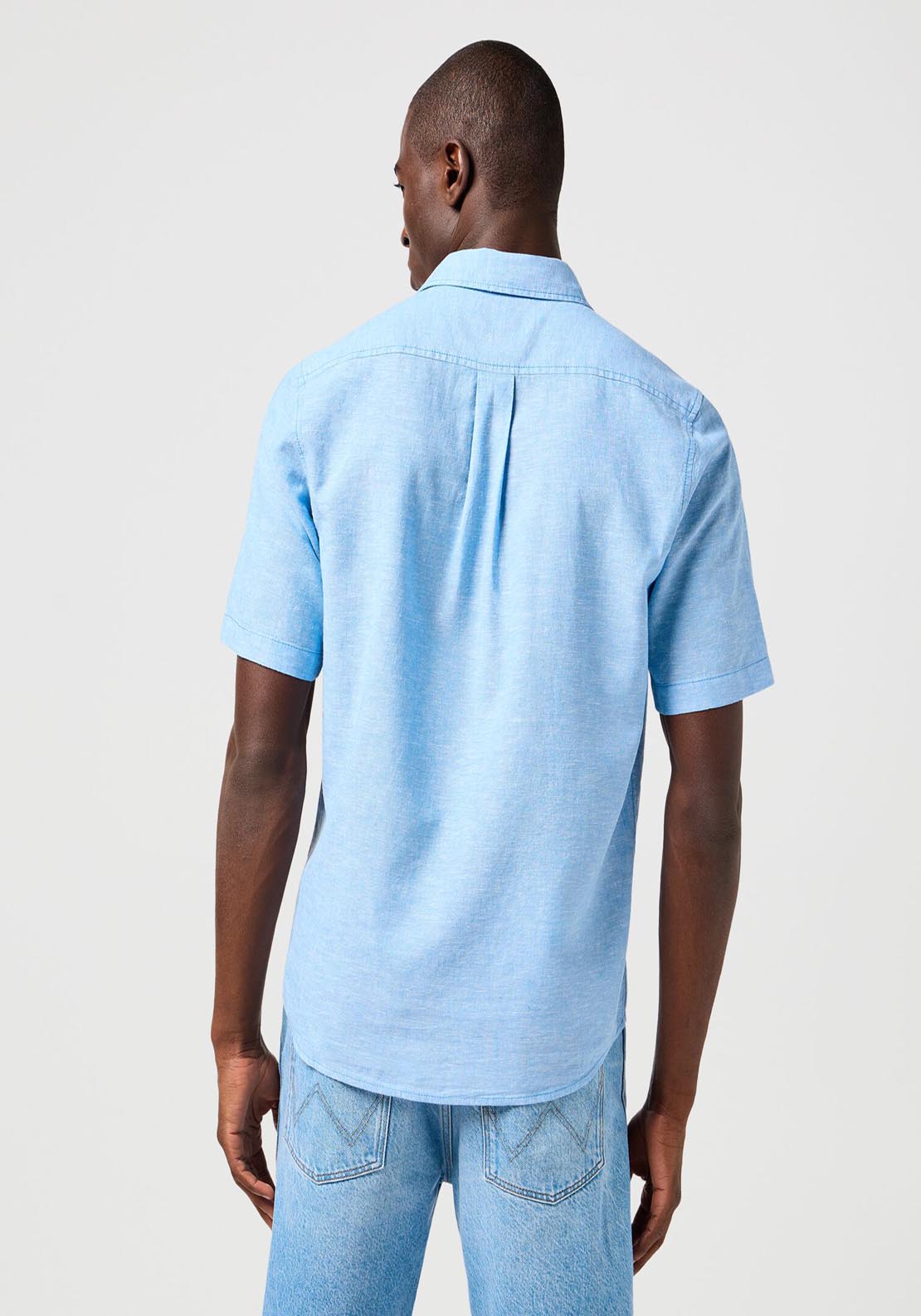 Wrangler Short Sleeve Linen Shirt - Pacfic Blue 2 Shaws Department Stores